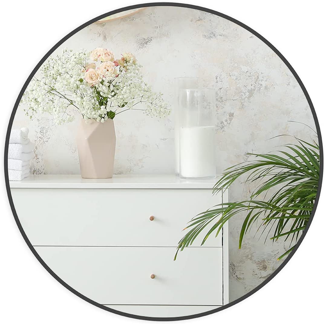 ToolCat BZ-2-9-JYG 24-in x 24-in Framed Round Tilting Bathroom Vanity Mirror ( Black )