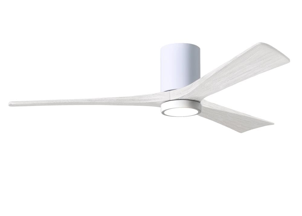 Matthews Fan Company IR3HLK-WH-MWH-60 Irene-3HLK 60-in Integrated LED Outdoor Flush Mount Gloss White with Matte White Blades Ceiling Fan With Light - Remote Included ( 3 -Blade )