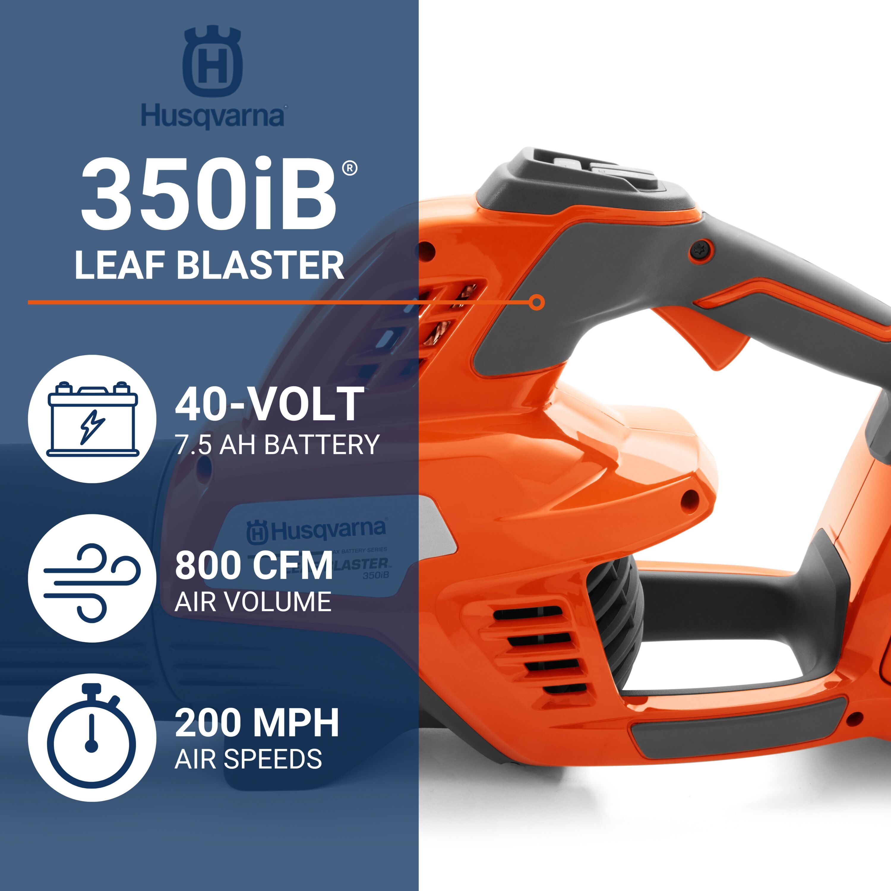 Husqvarna Leaf Blaster 350iB 40volt 800CFM 200MPH Battery Handheld Leaf Blower 7.5 Ah
