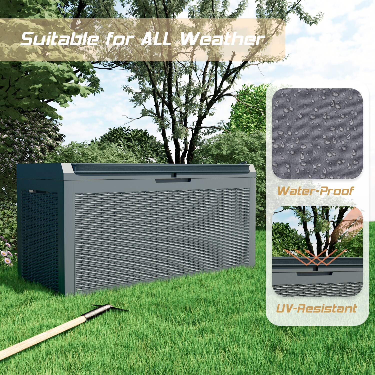 Vineego 48-in L x 21.4-in 100- Gallons Gray Plastic Deck Box in