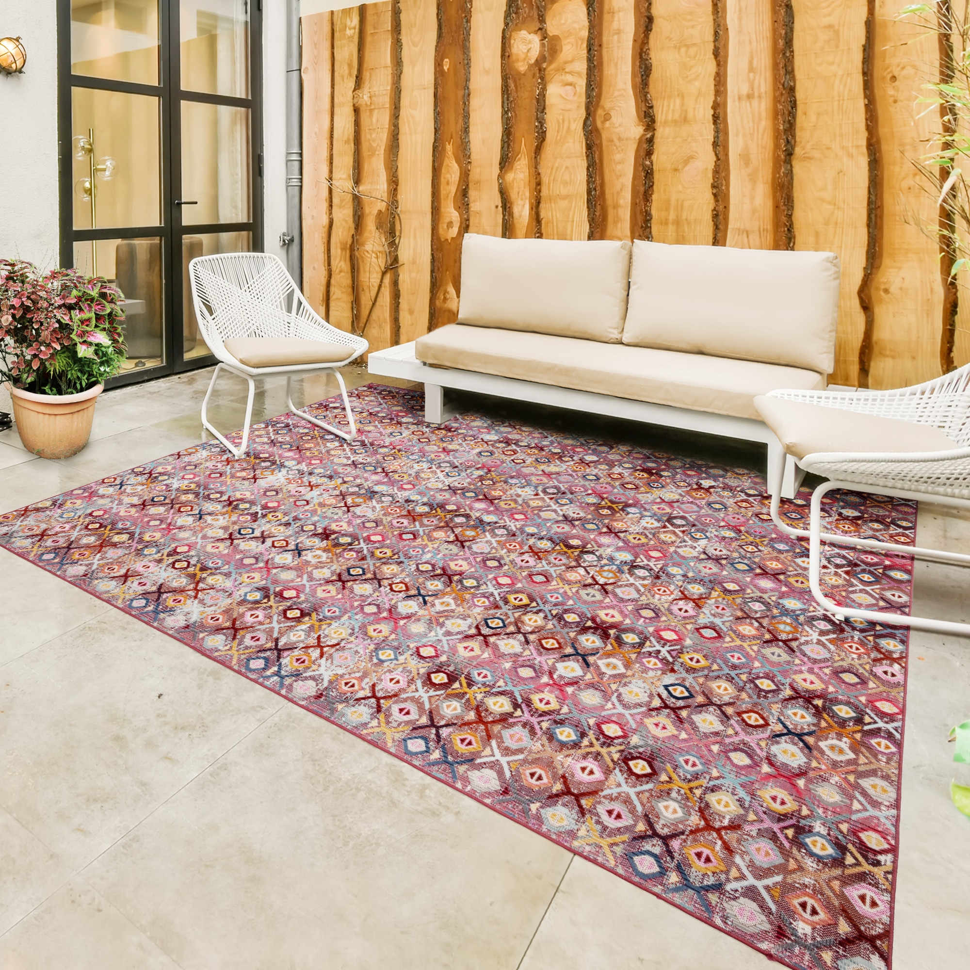 GERTMENIAN 23044 Sierra Henna 6 x 9 (ft) Polypropylene Henna Red Rectangular Indoor/Outdoor Geometric Global Area rug