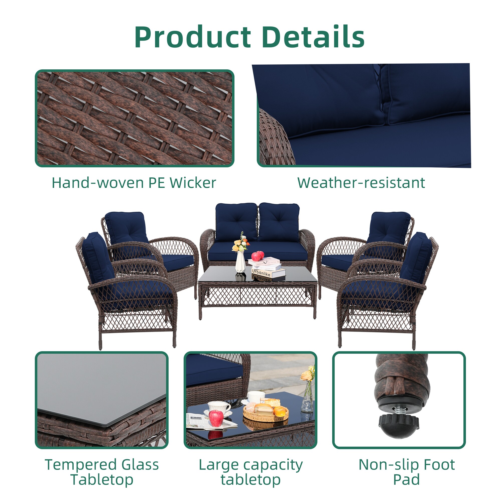 UPHA LHBR-2AB-NAVYBLUE Patio-Conversation-Sets - View #4