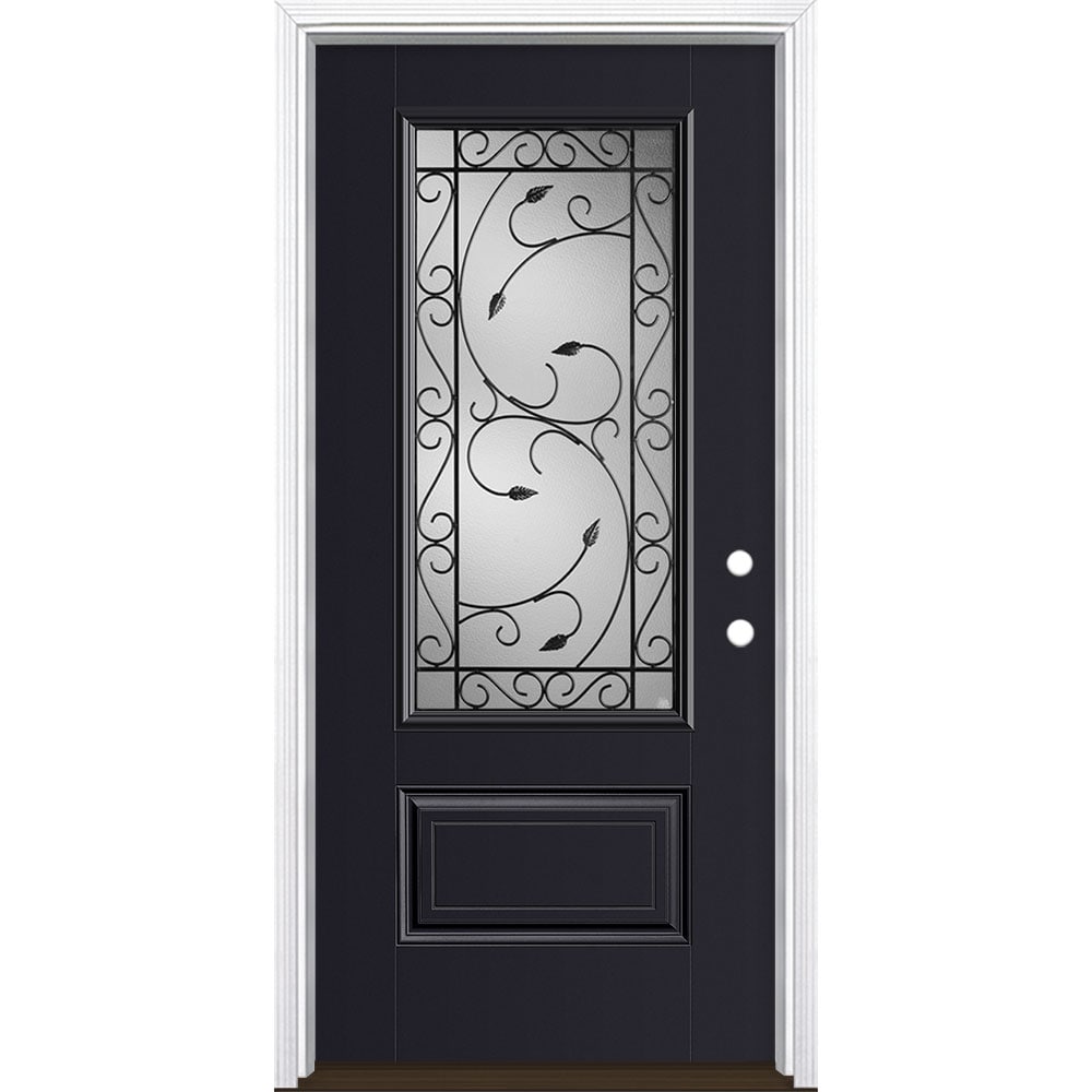 Masonite 3422511 Pergola 36-in x 80-in x 4-9/16-in Fiberglass 3/4 lite Left-hand inswing Peppercorn Painted Prehung Front Door with Brickmould Insulating core
