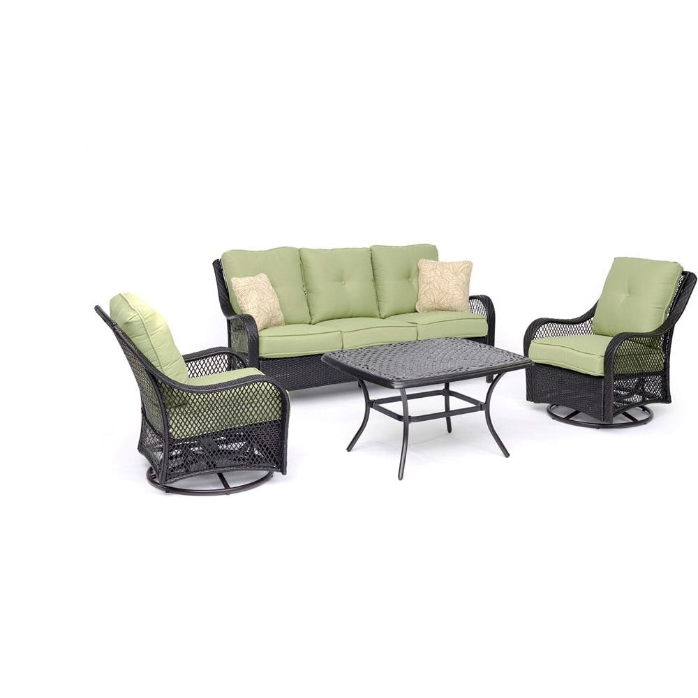 Hanover ORL4PCCTSW2-GRN Orleans 4-Piece Patio Conversation Set with Green Cushions
