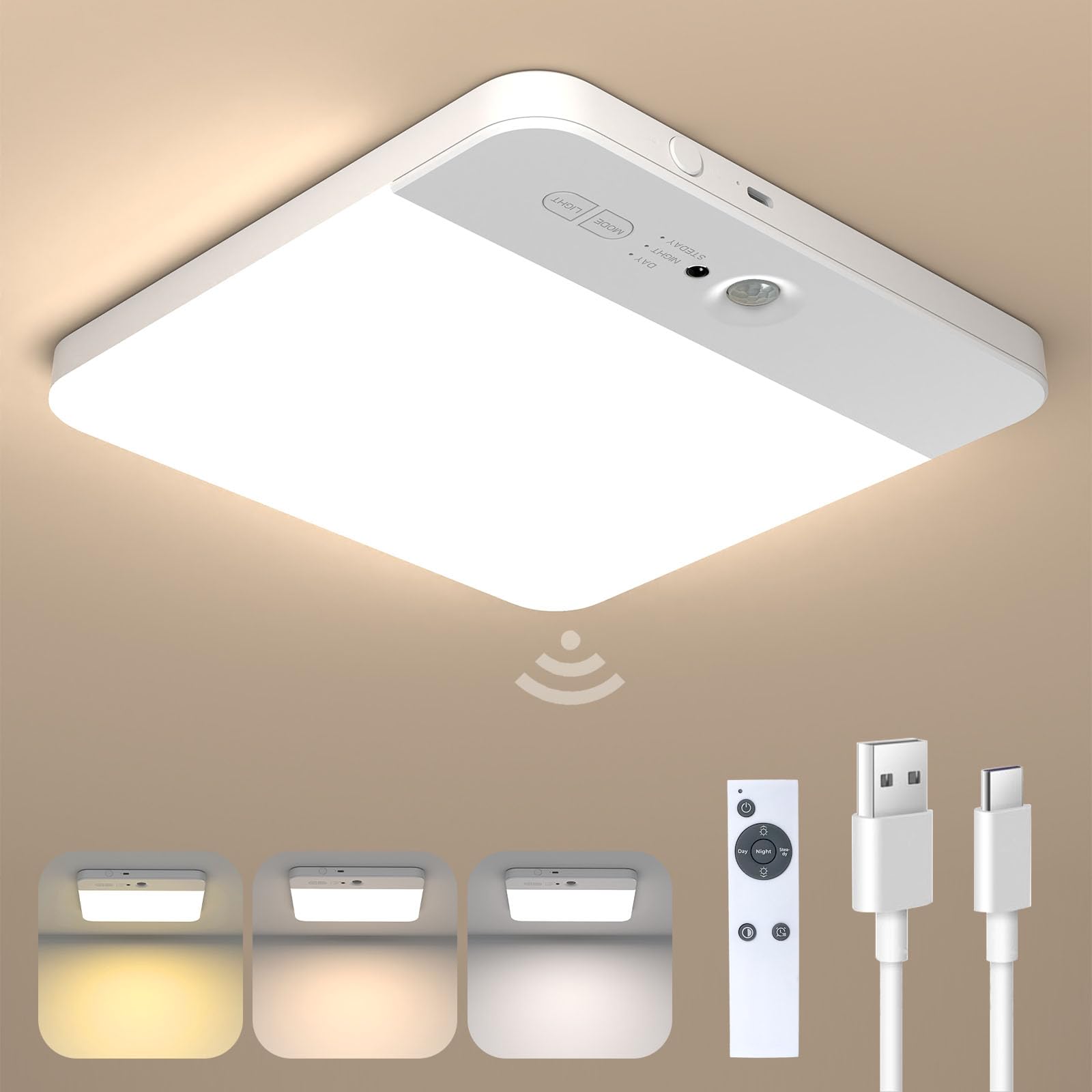 IUEST renewable power Motion Sensor Ceiling Light with Remote Wireless ...
