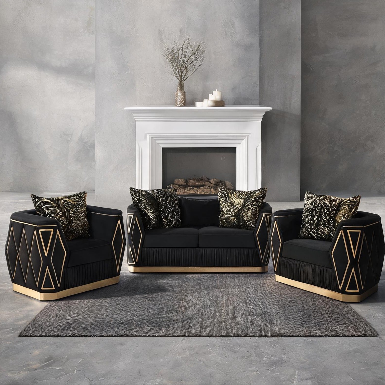 chillscreamni - Black+Gold Sofa with Storage Cushioned Seat and Solid Wood Detail Metal Frame