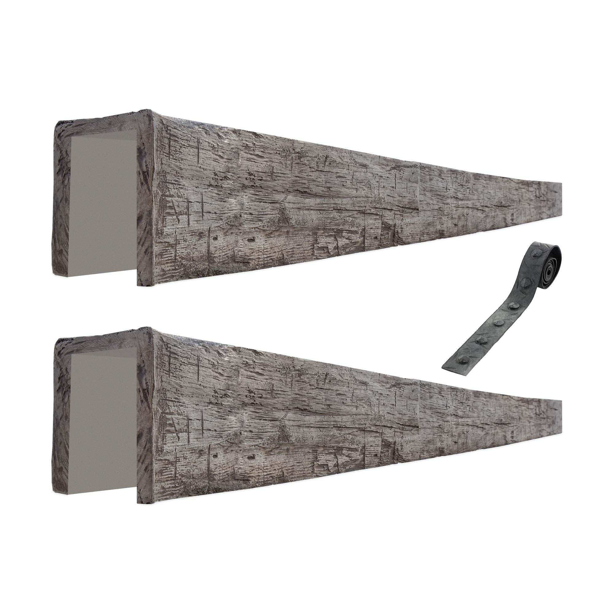 6 W x 6 H | Hand Hewn Faux Wood Beam Kit with Strap | 16 ft. Nominal Length | Grey Finish