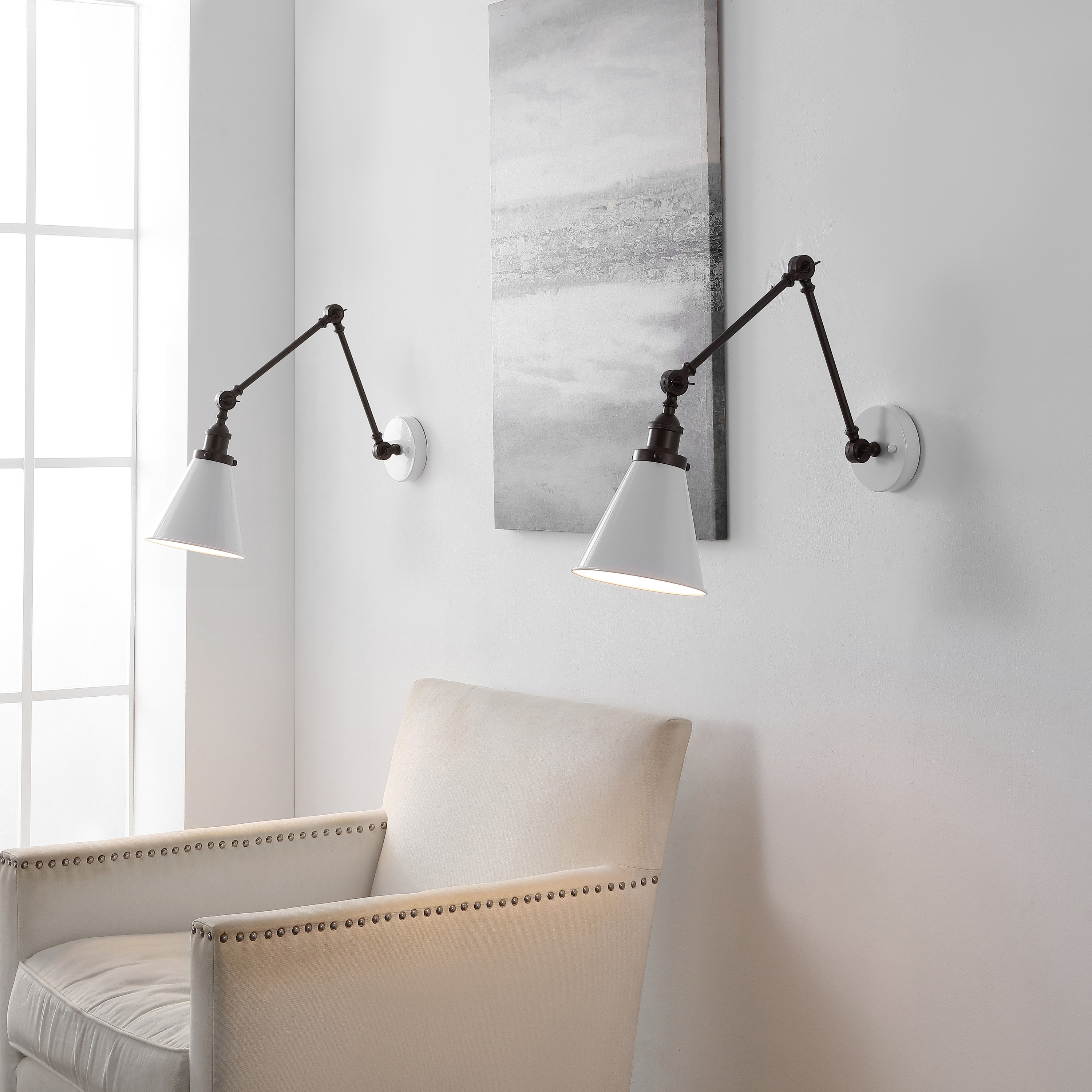 JONATHAN  Y JYL7462C-SET2 Rover Classic Adjustable Arm 7.00-in W 2 -Light Polished Black Industrial Wall Sconce