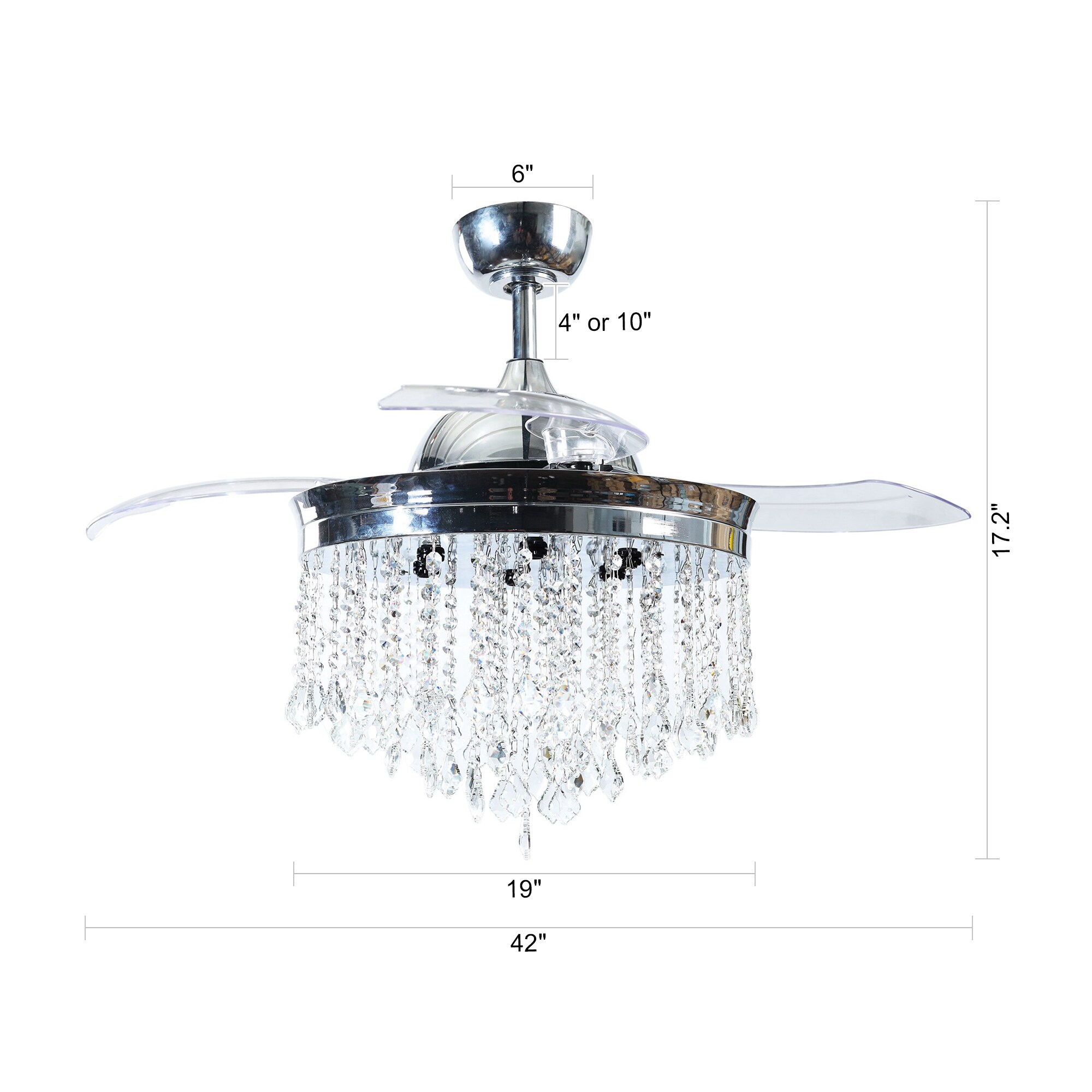 Mateo 42" Chrome Retractable Ceiling Fan Chandelier with Remote