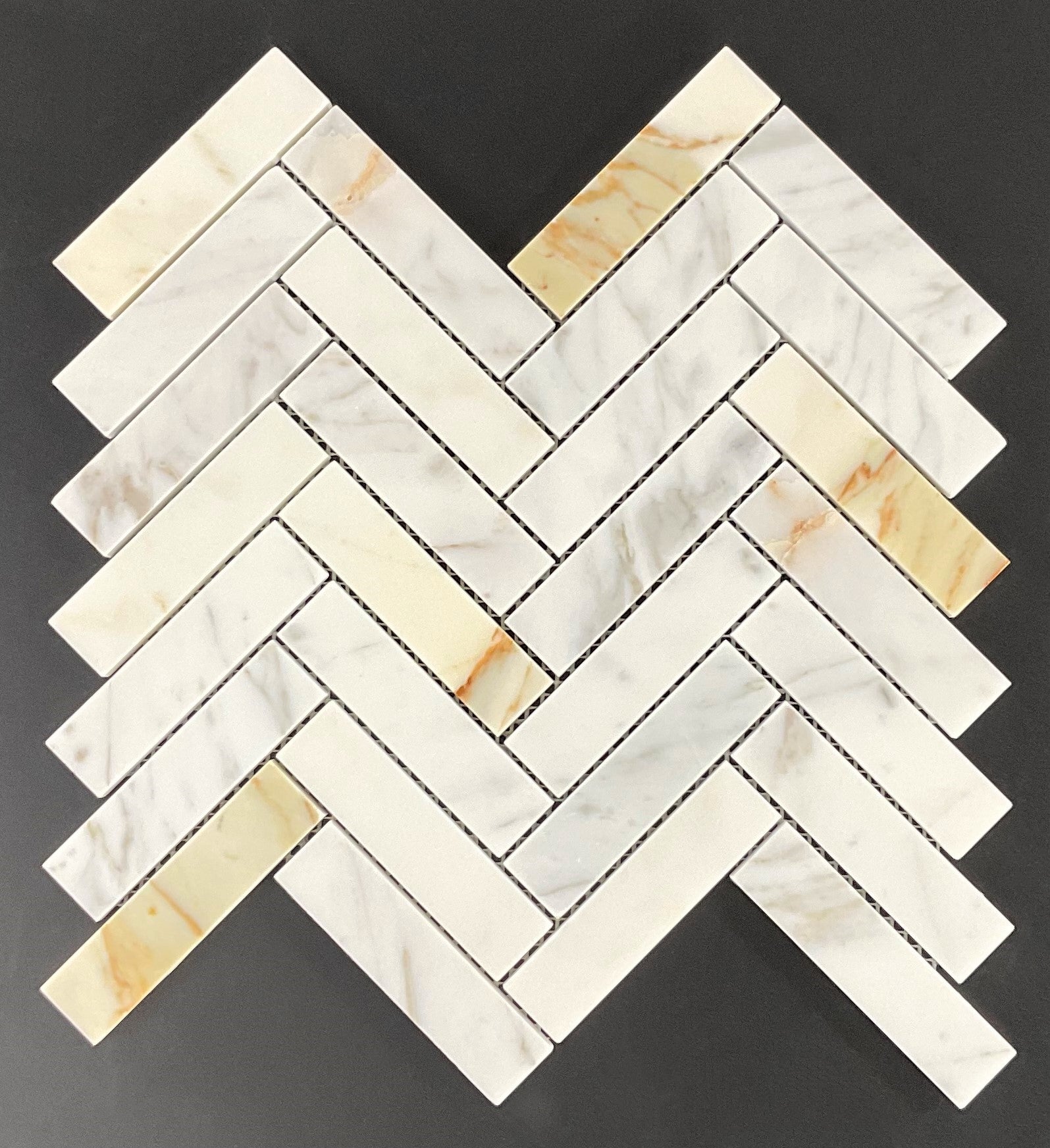 ES Stone 1 x 4 Calacatta Gold Marble Herringbone Wall and Floor Mosaic ...