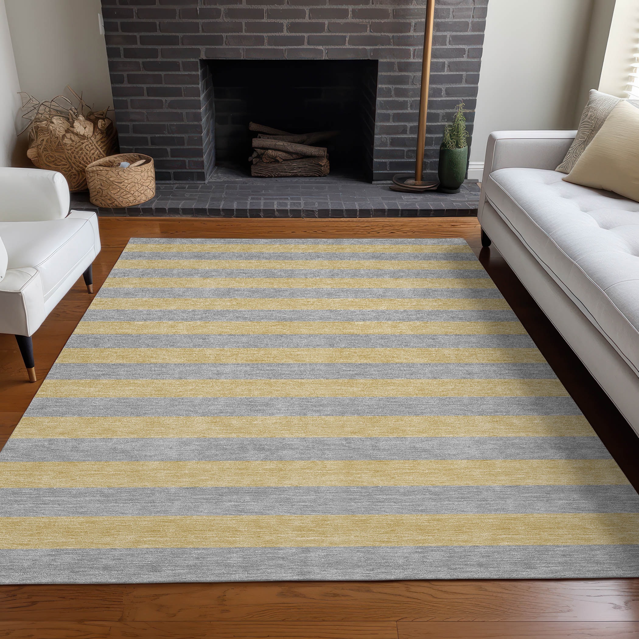 Addison Rugs ACN530SV8X10 Chantille ACN530SV 8 x 10 (ft) Polyester Silver Rectangular Indoor/Outdoor Stripe Machine washable Area rug