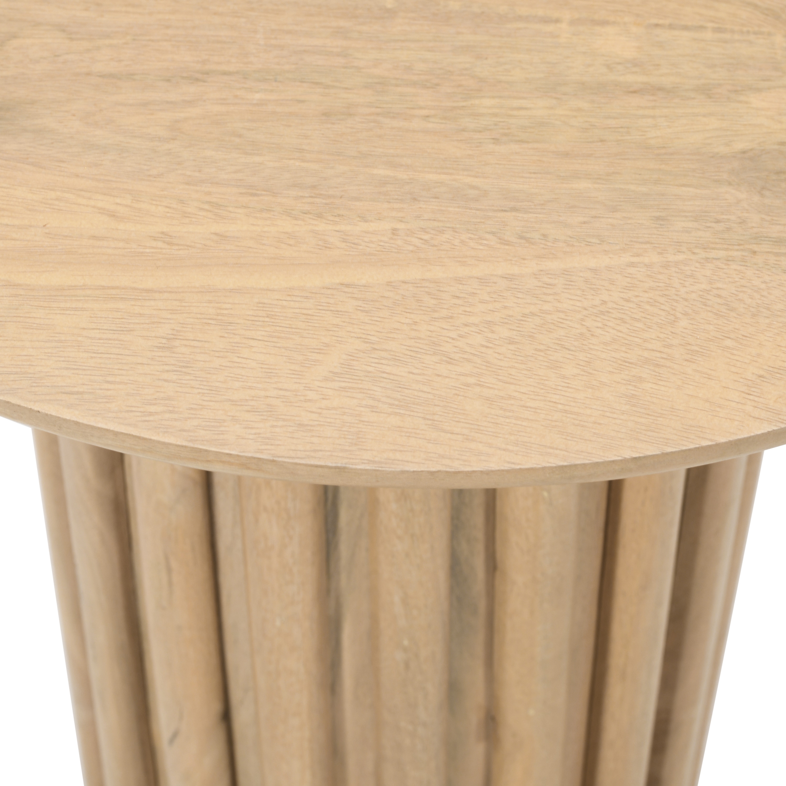 Light Brown Mango Wood Round Dinner Table with Ridged Plinth Base