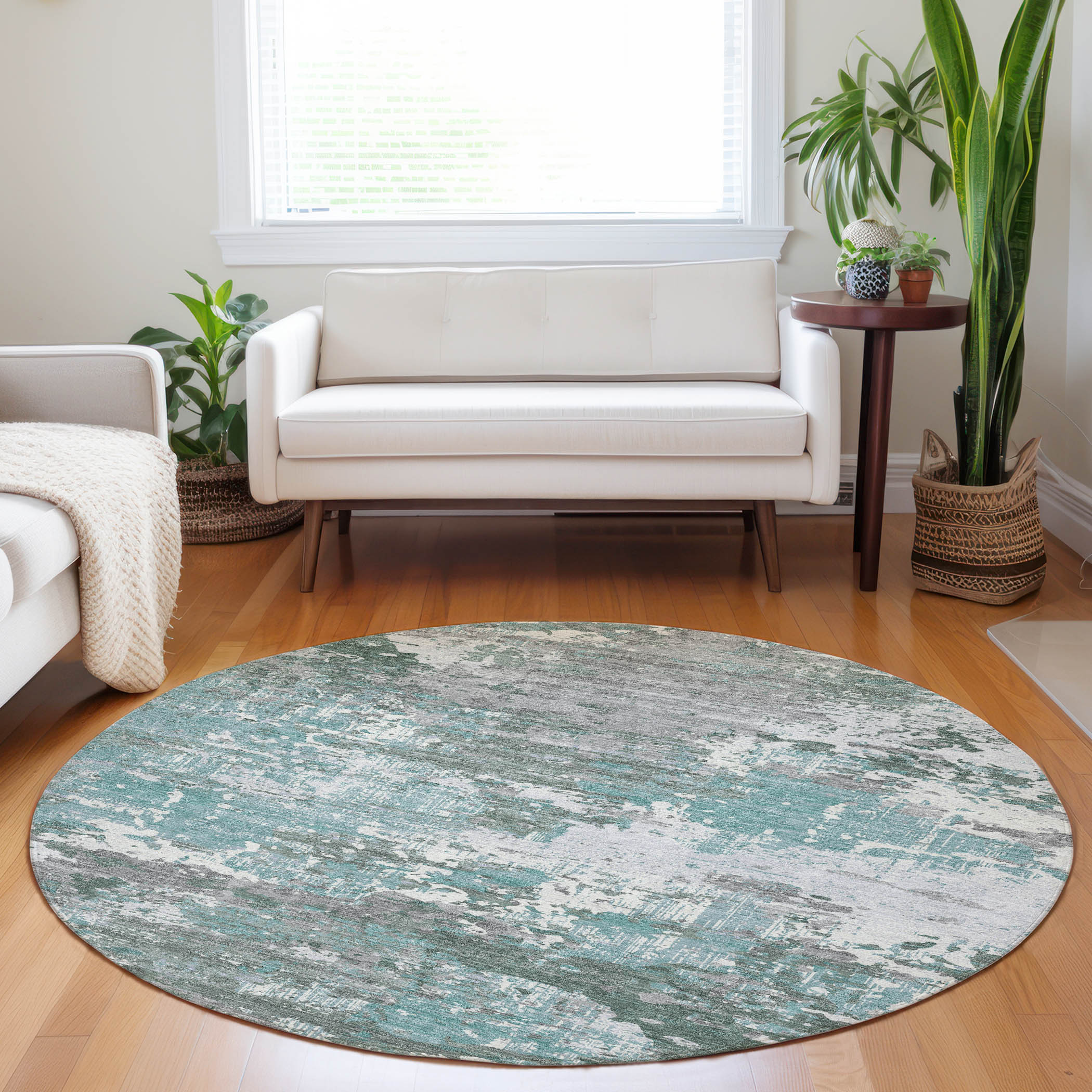 Addison Rugs ACN1396SF8RO Chantille ACN1396SF 8 x 8 (ft) Polyester Seafoam Round Indoor/Outdoor Geometric Machine washable Area rug