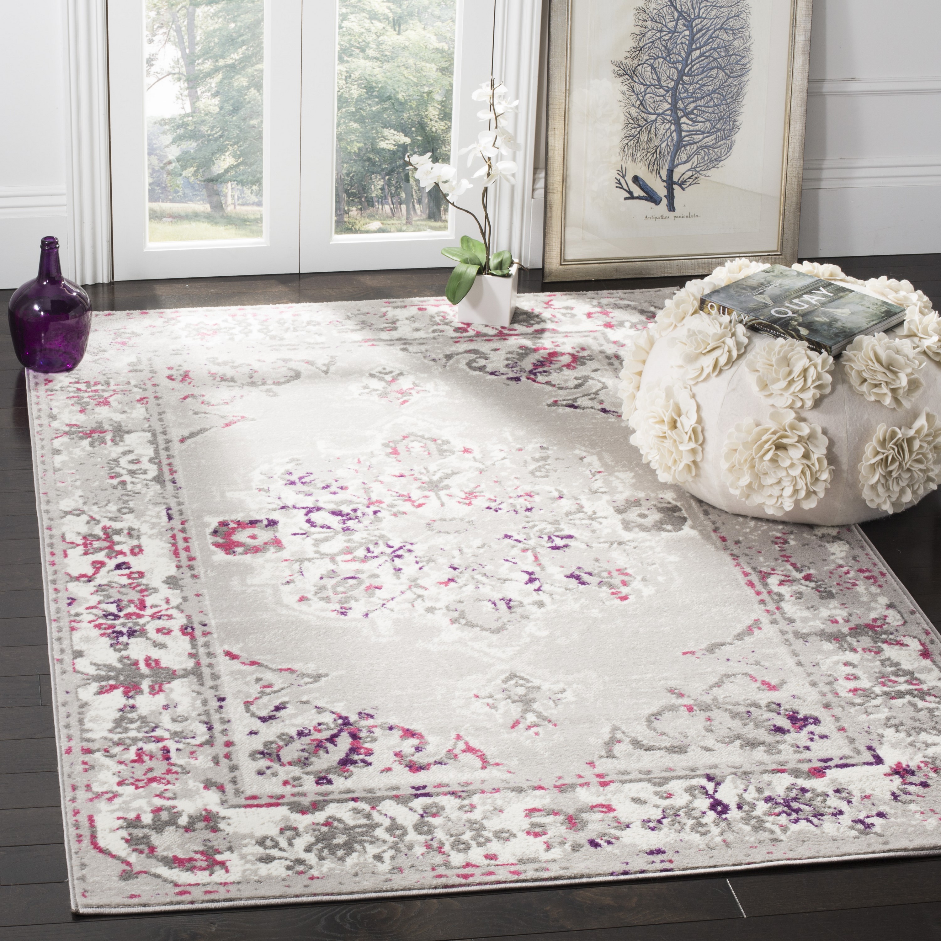 Safavieh SKY169P-5 Skyler Florette 5 x 8 (ft) Loomed Polypropylene Gray/Pink Rectangular Indoor Distressed/Overdyed Vintage Area rug