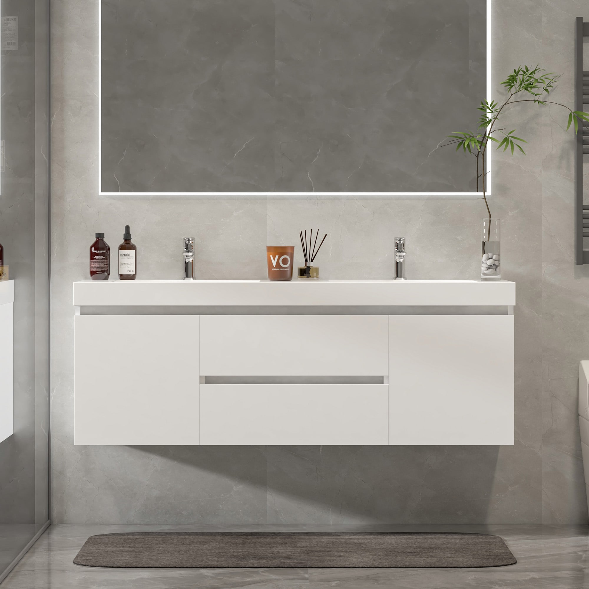Vanity Art VA6060DW Annecy 60-in Glossy White Undermount Double sink Bathroom Vanity with White Engineered stone Top