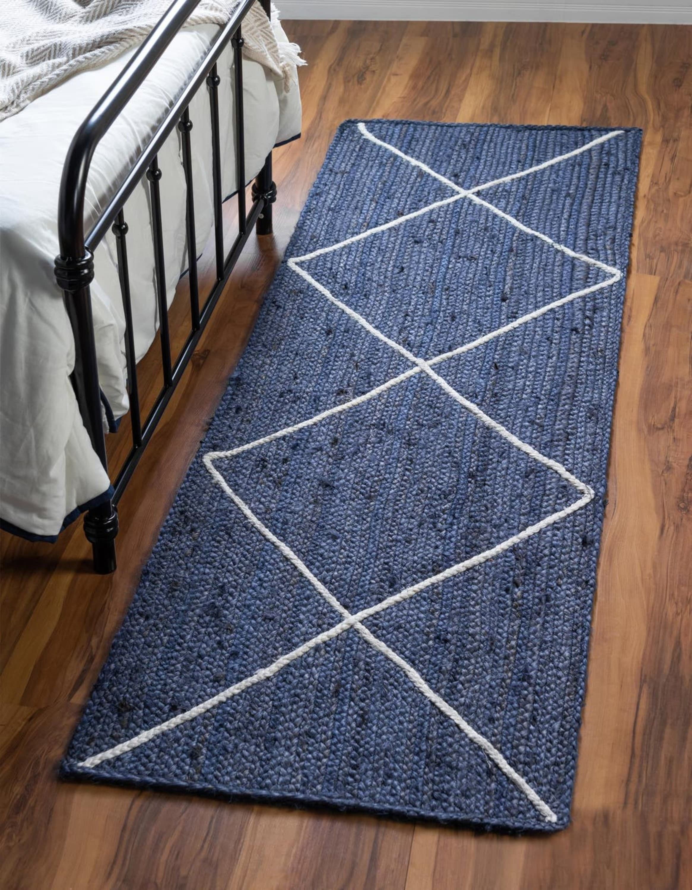 Unique Loom 3146872 Braided Jute 2 x 6 (ft) Braided Jute Navy Blue Rectangular Indoor Solid Runner rug