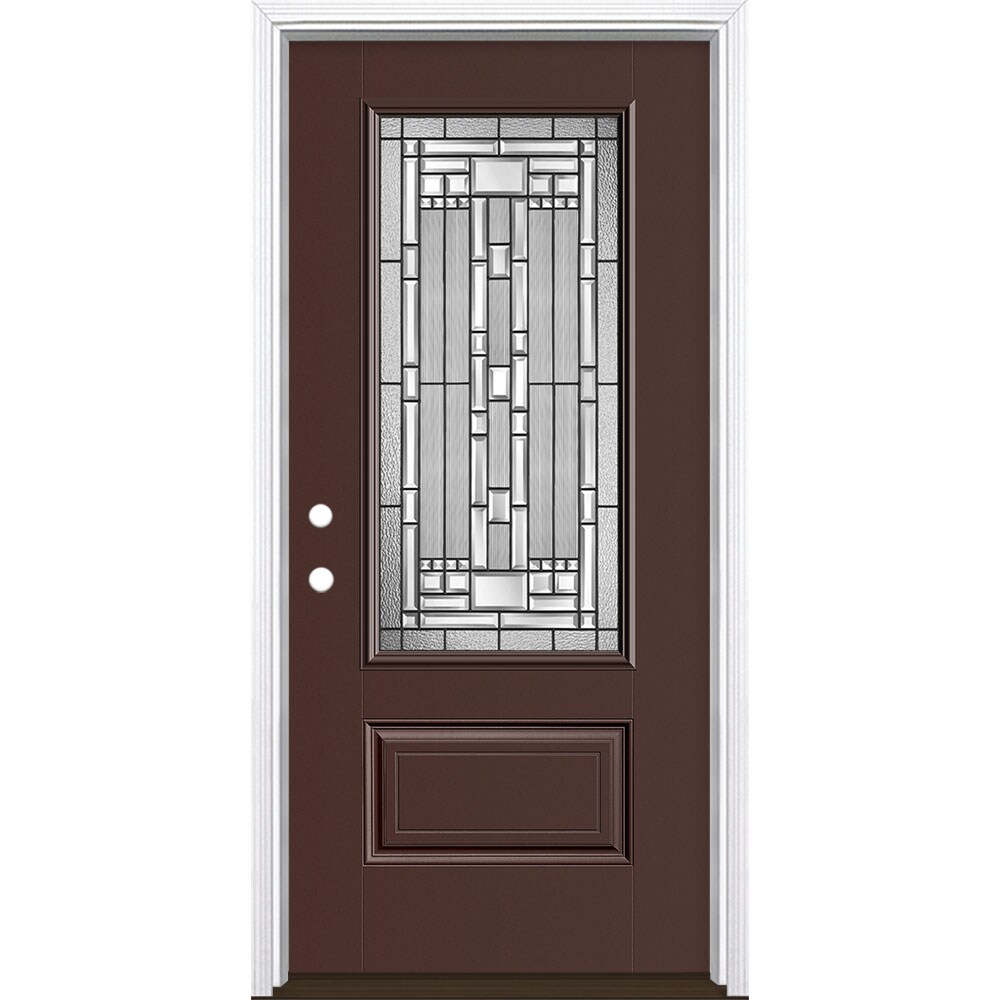 Masonite 3421226 Naples 36-in x 80-in x 4-9/16-in Fiberglass 3/4 lite Right-hand inswing Chocolate Painted Prehung Front Door with Brickmould Insulating core