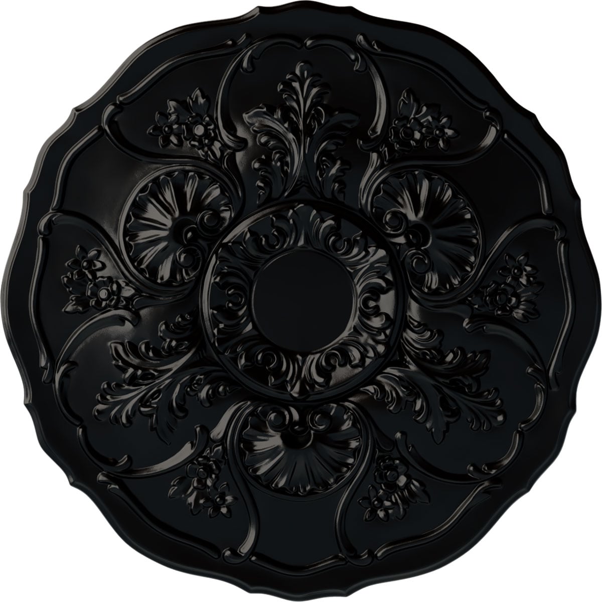 Ekena Millwork CM22CNBLF Cornelia 22.5-in W x 22.5-in L Painted Jet Black Polyurethane Whole Ceiling Medallion