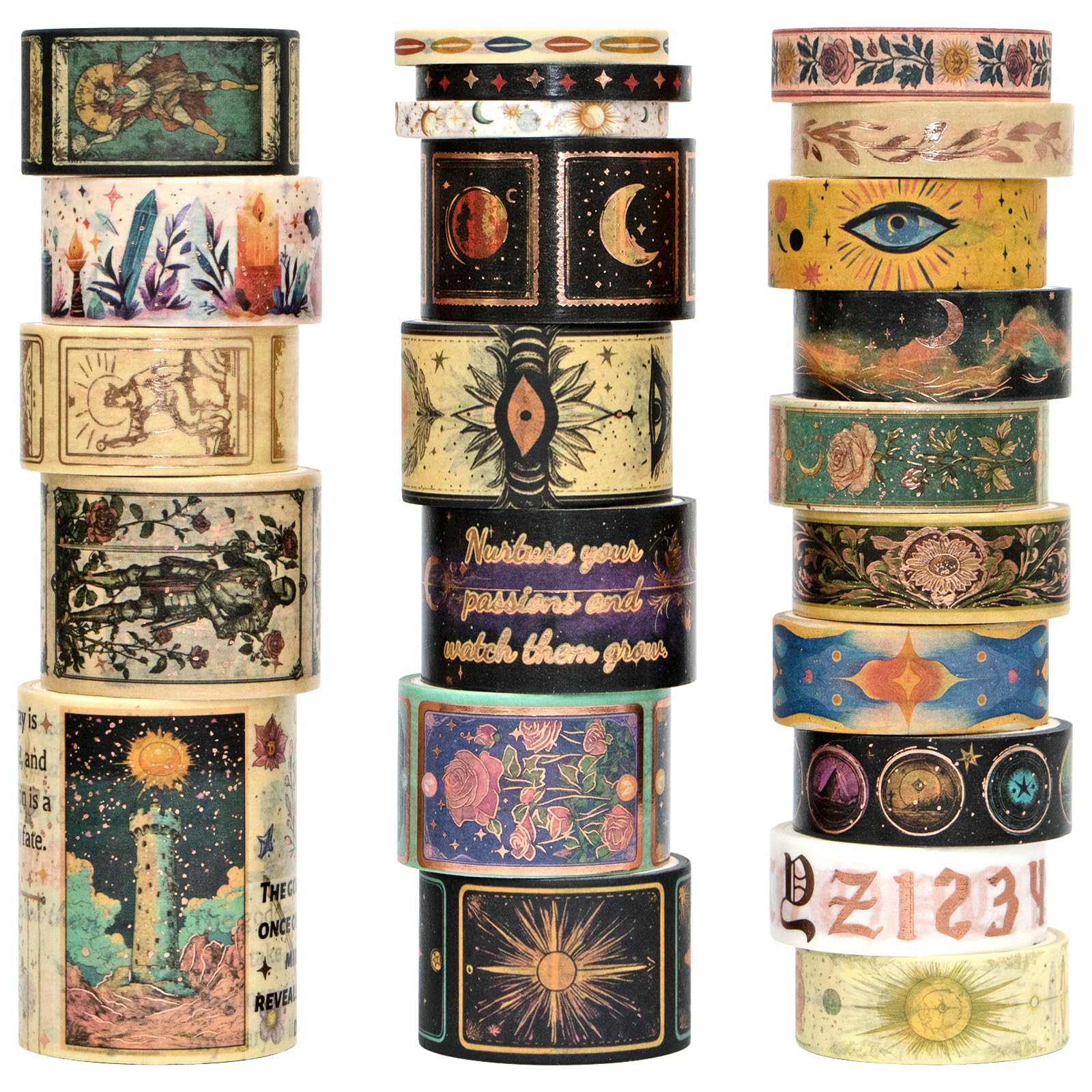 Linder Group Inc Gold Foil Washi Tape Set 23 Roll Celestial Tarot Vintage Decorative Tape for Scrapbooking Journaling DIY Crafts Art Projects Astrology