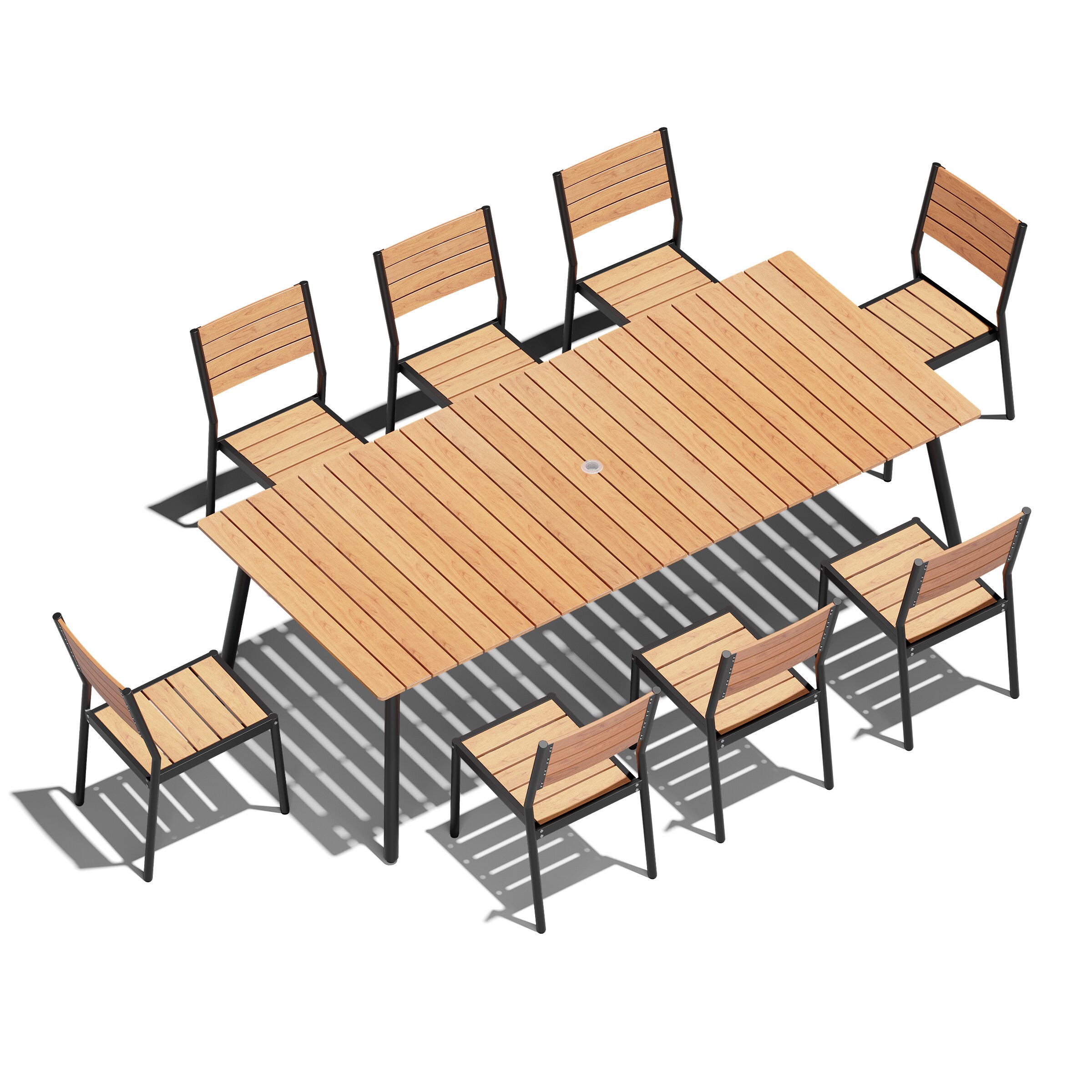 Crestlive Products CL-DC5003BRN-9 Patio Dining Sets 9 -Piece Brown Patio Dining Set Aluminum Rectangle Table with 8 Brown Stackable Stationary Chairs