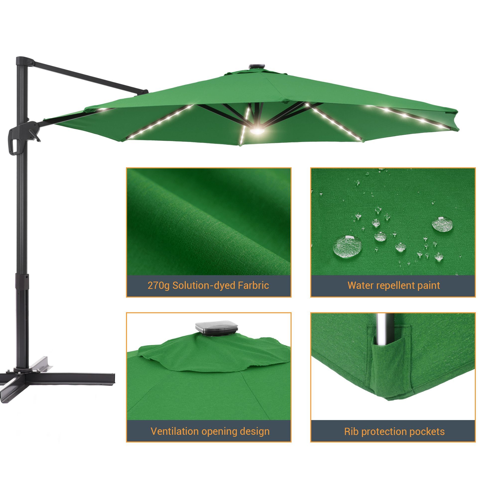 Sonkuki 11-ft Aluminum Green No-tilt Cantilever Patio Umbrella with ...