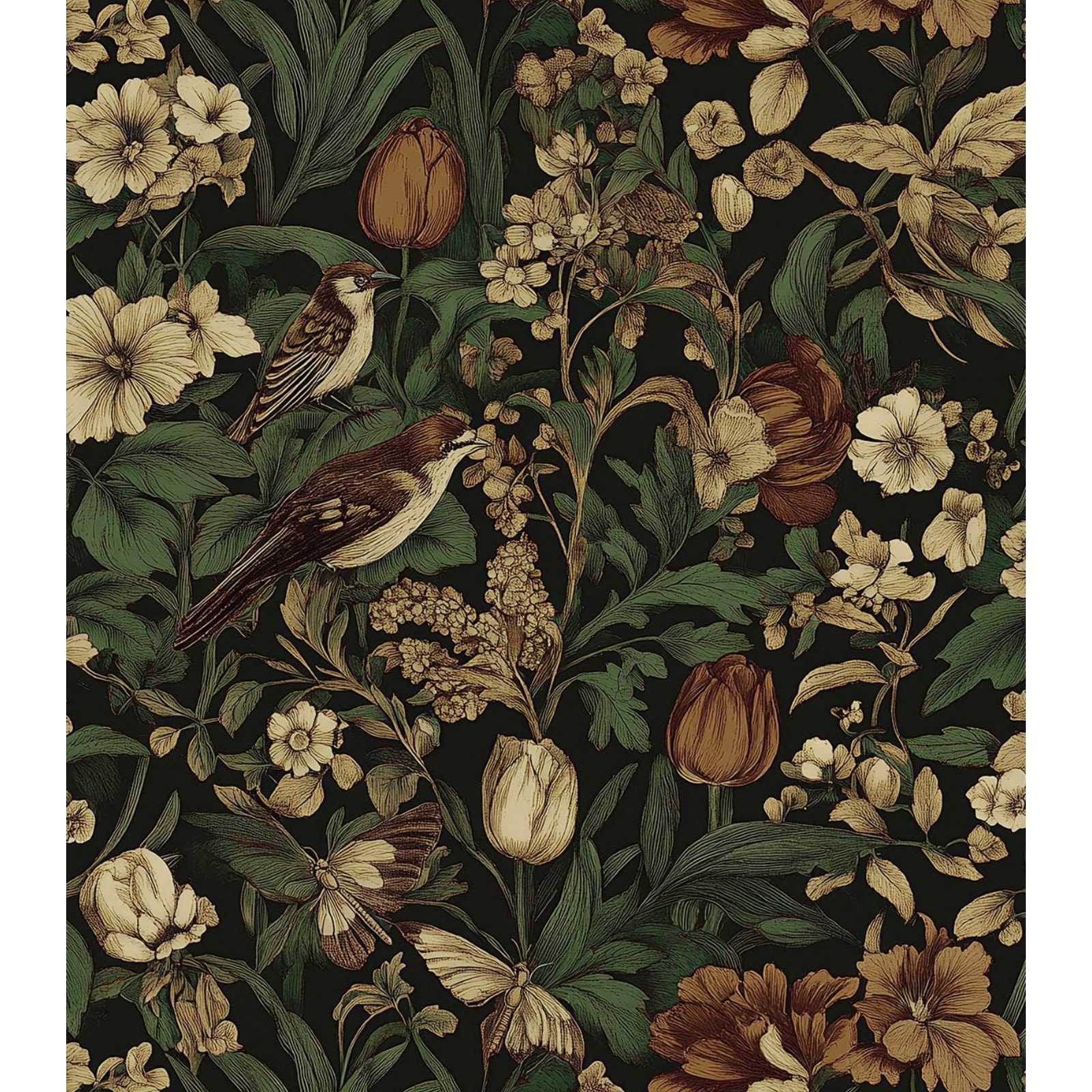 Wudkey 17.3 in x 394 in Vintage Floral Bird Peel and Stick Wallpaper Dark Boho Self-Adhesive Removable Wall Paper