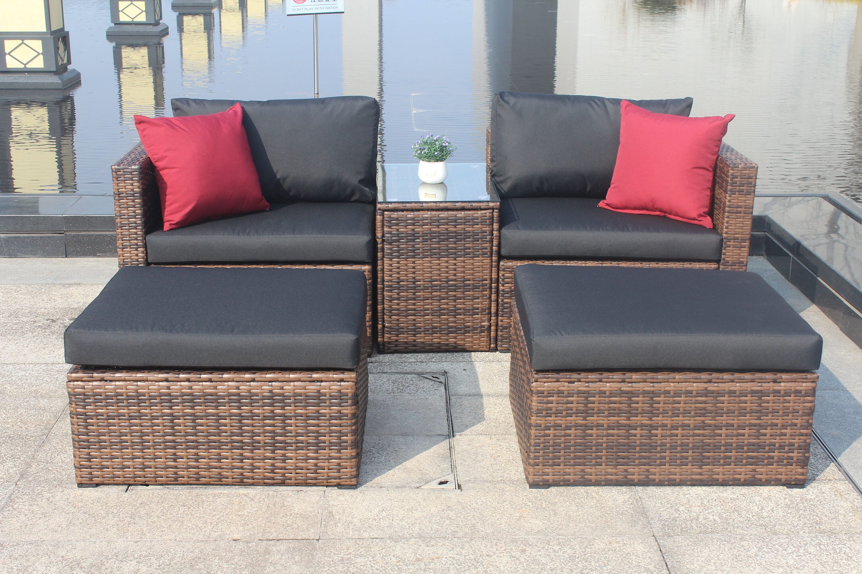 Damerin N7CS30 5 -Piece Wicker 2 Patio Sofa Conversation Set with Gray Cushions