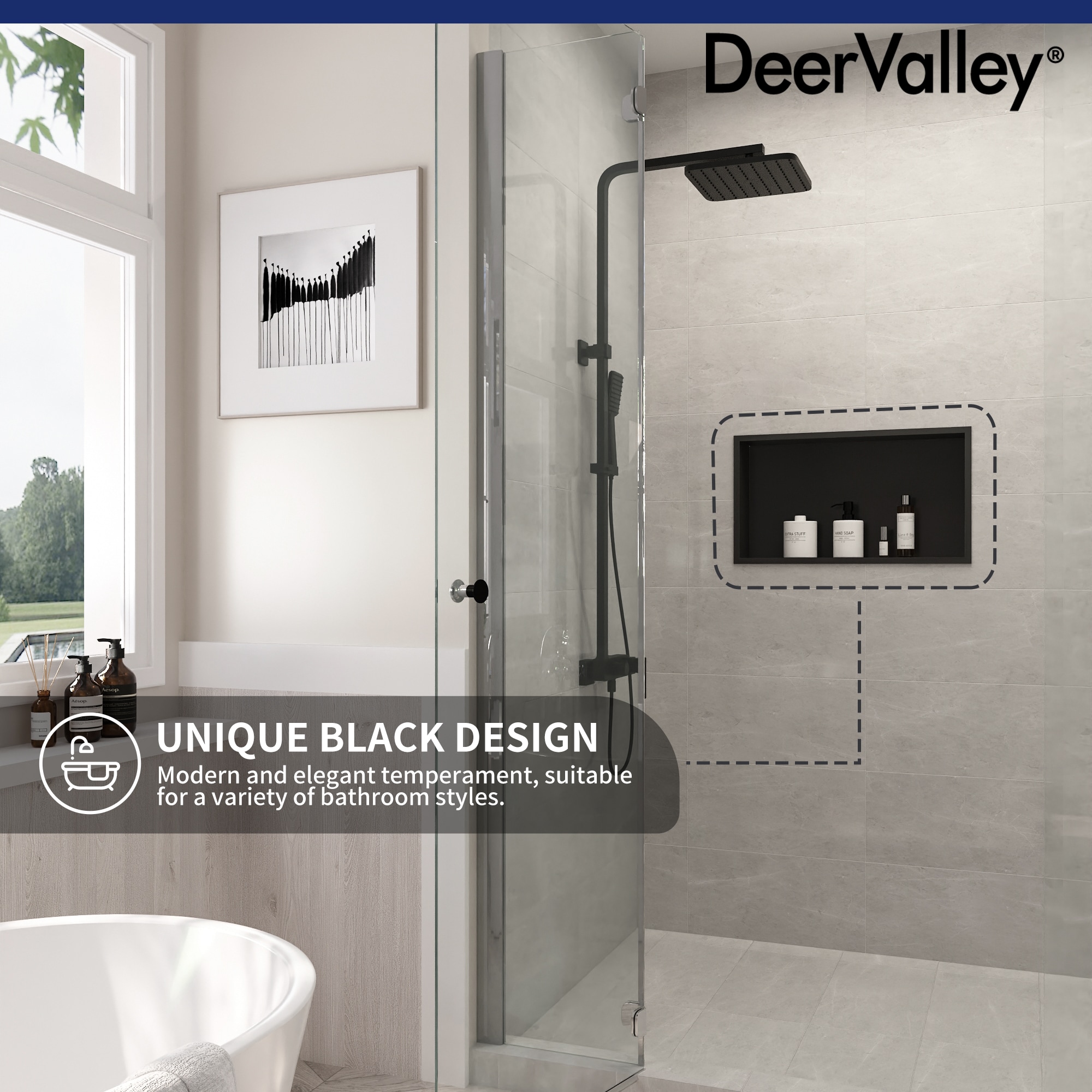 Matte Black Stainless Steel Rectangular Wall Mount Shower Niche