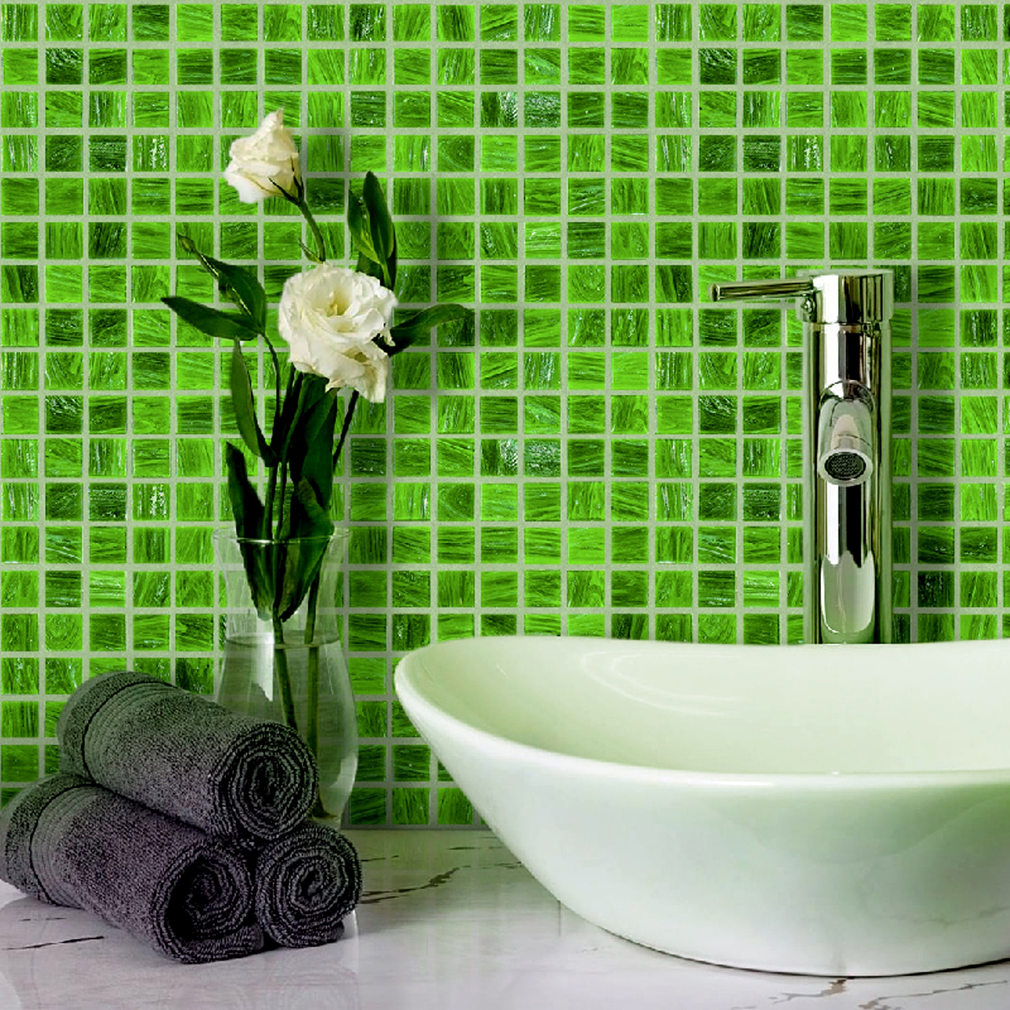 Apollo Tile Celestial Kelly Green 12-in x 12-in Glossy Glass Uniform Squares Floor and Wall Tile (20-sq. ft/ Carton)