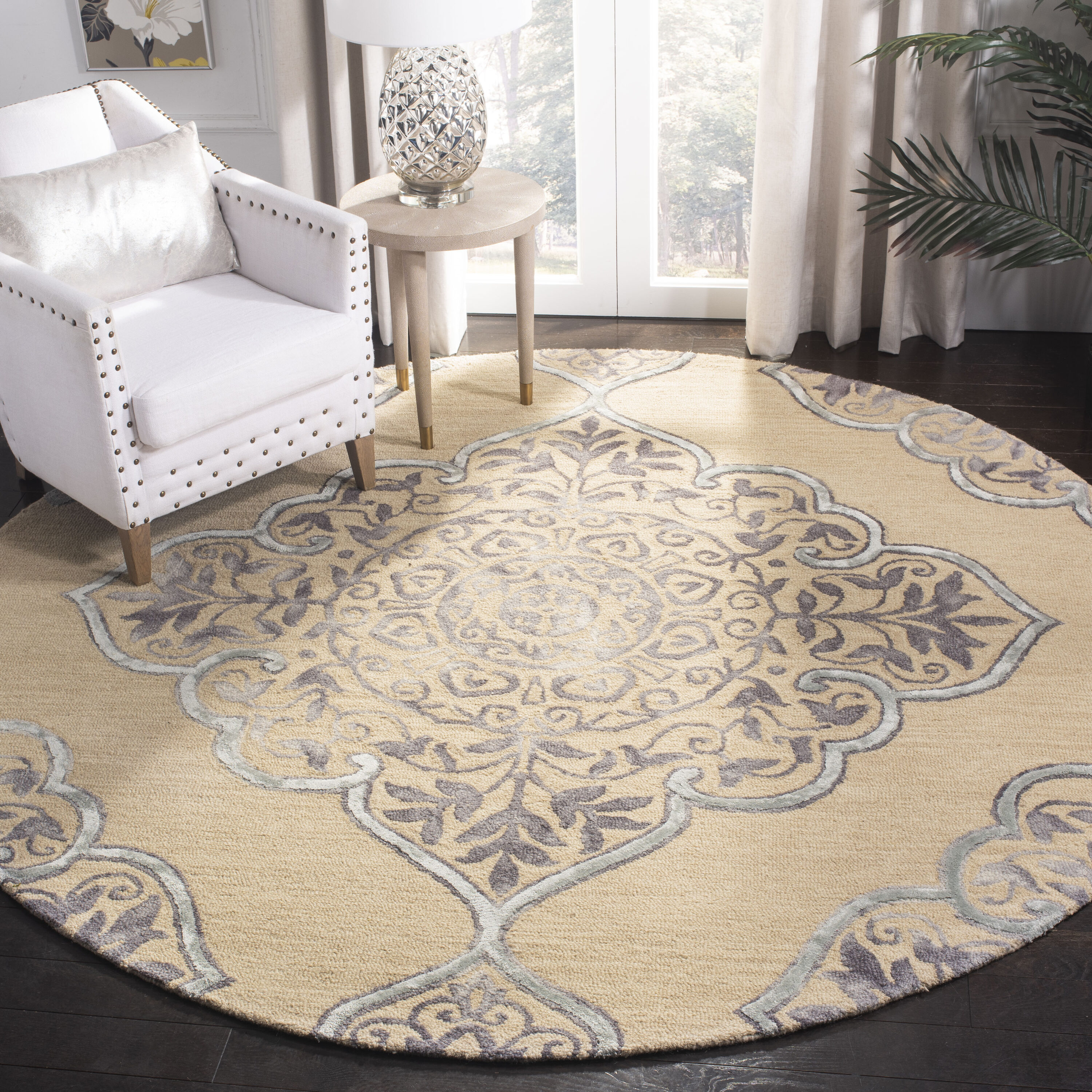  Dip Dye 510 Beige/Blue Traditional 7ft x 7ft Round Rug
