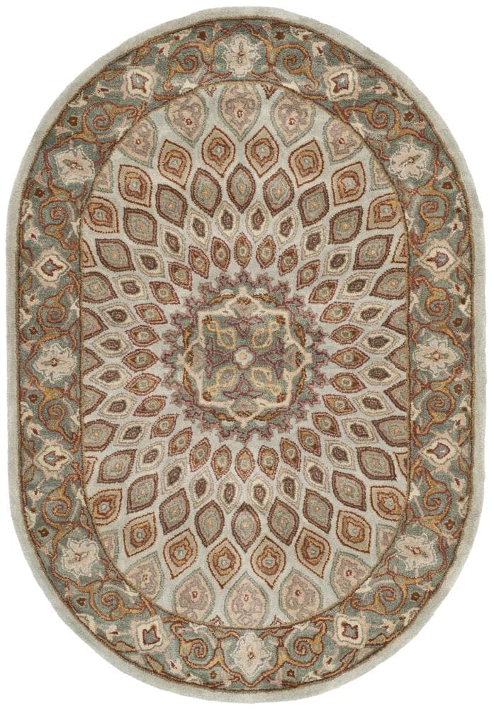 Safavieh HG914B-5OV Heritage Chador 5 x 7 (ft) Tufted Wool Blue/Gray Oval Indoor Floral/Botanical Oriental Area rug