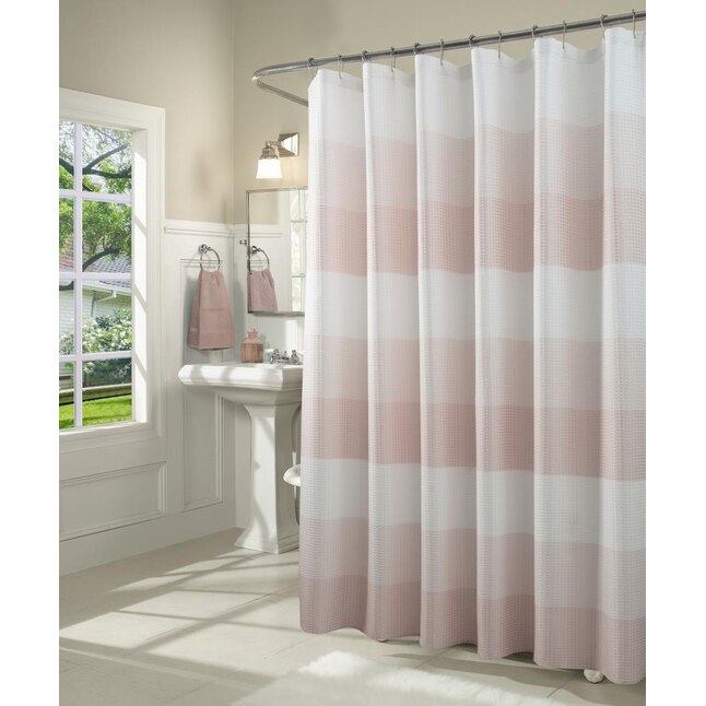 Polyester Blush Striped Shower Curtain, Pink And Beige Shower Curtain