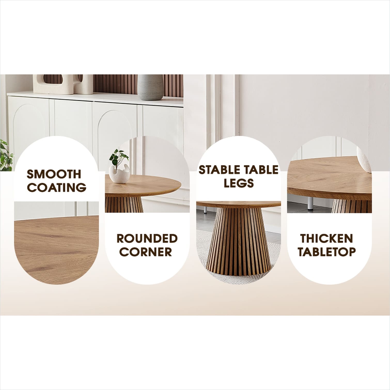 Watnature Natural Wood Tone MDF Round Dining Table for 4 Modern Oval ...