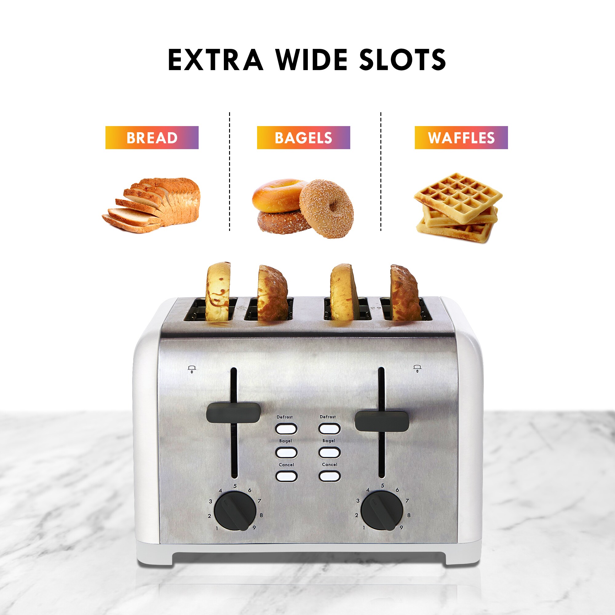  GE Stainless Steel Toaster, 4 Slice, Extra Wide Slots for  Toasting Bagels, Breads, Waffles & More, 7 Shade Options for the Entire  Household to Enjoy