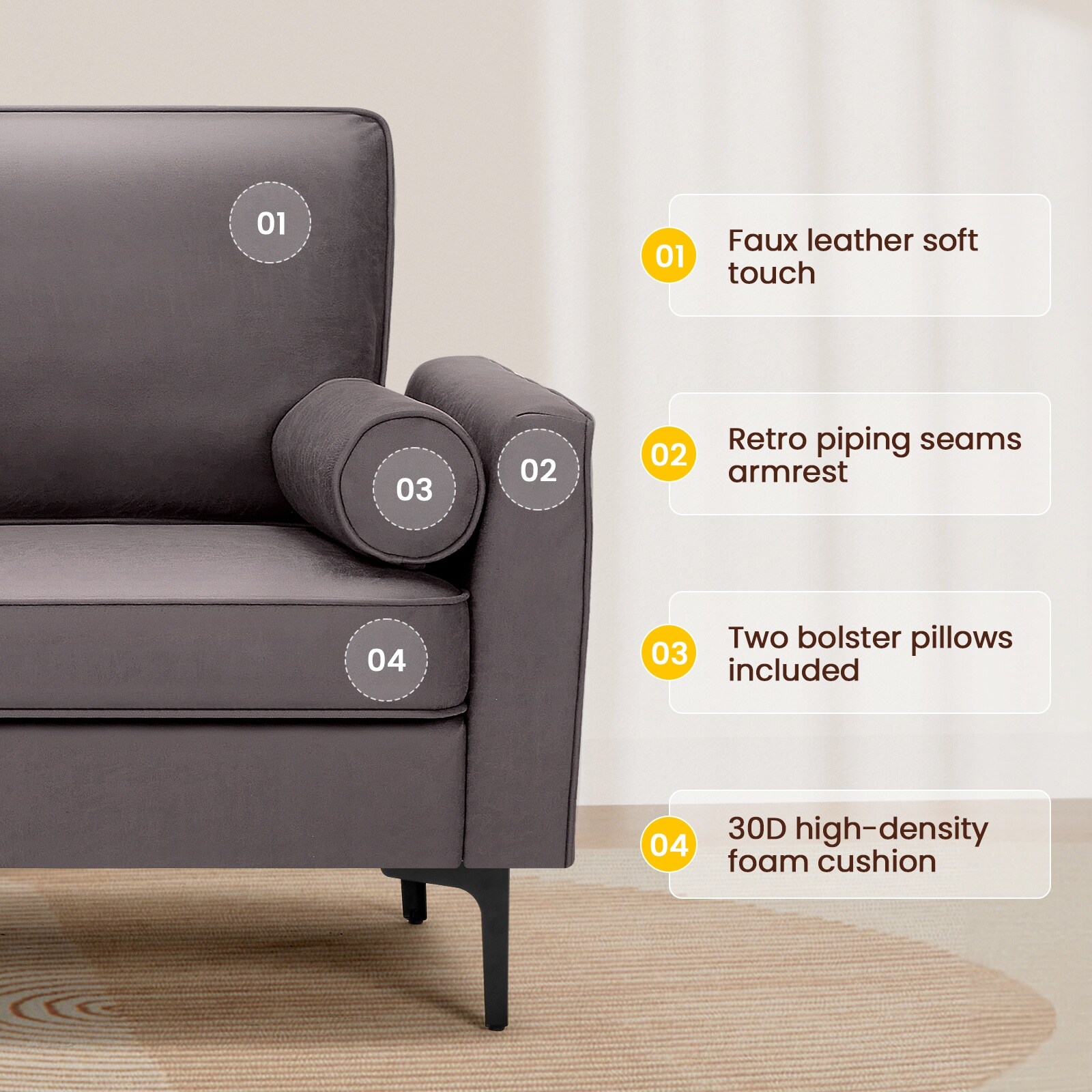 Pocassy GREATANTS-SNRB007DBR Sofas-Loveseats - View #4