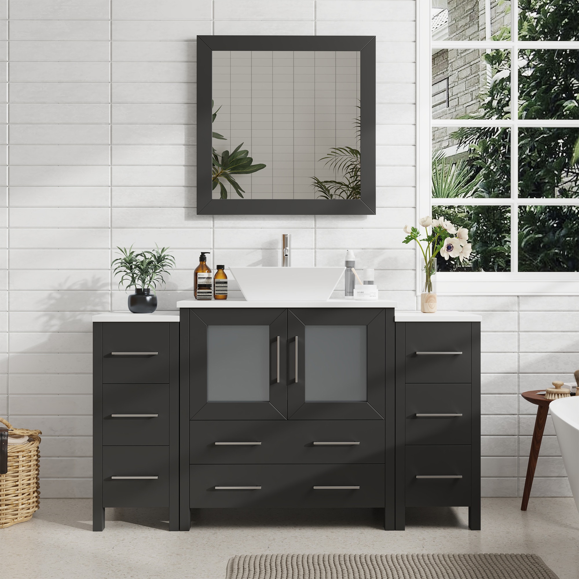 Vanity Art VA3130-54E Ravenna 54-in Espresso Single sink Bathroom Vanity with White Engineered marble Top (Mirror Included)