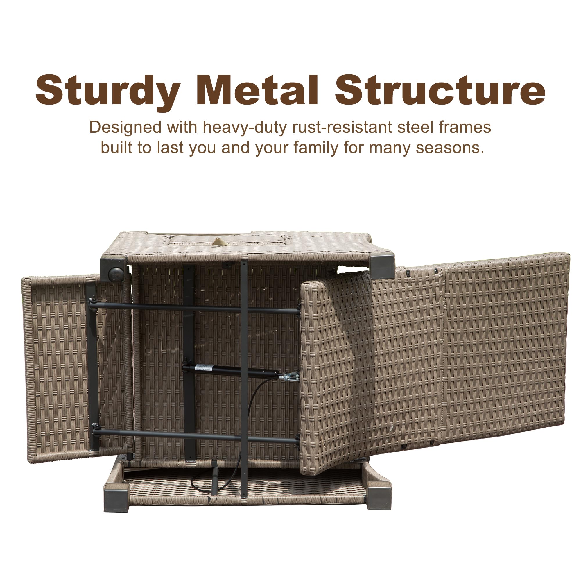 RITSU Beige Steel and Wicker Ottoman Wide Armrest Cushioned Outdoor ...