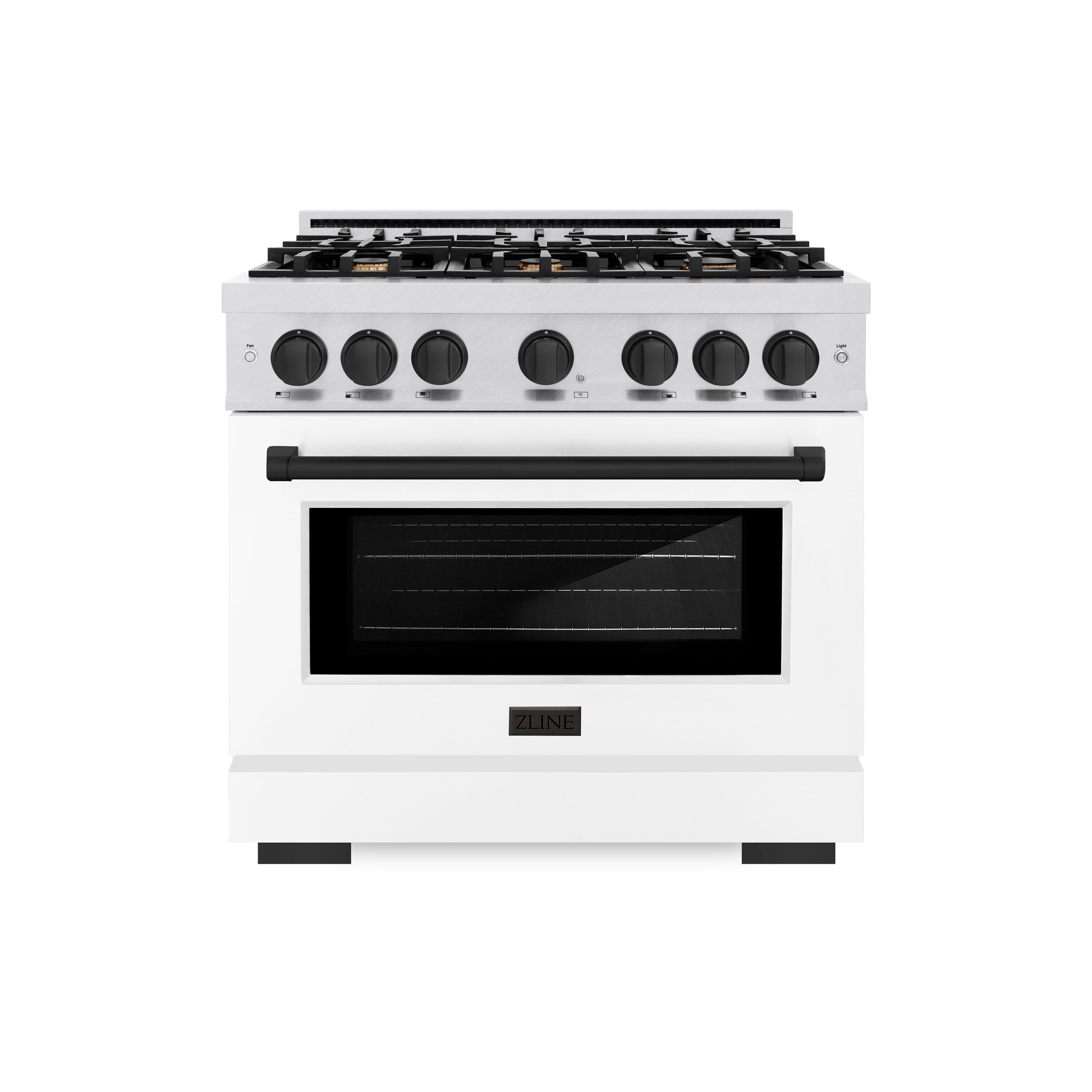 ZLINE KITCHEN & BATH HDRSZ-WM-36-MB Select 36-in Standard 6 burners Convection Oven Freestanding Dual Fuel Range ( Stainless Steel, White Matte Door, Matte Black Accents )