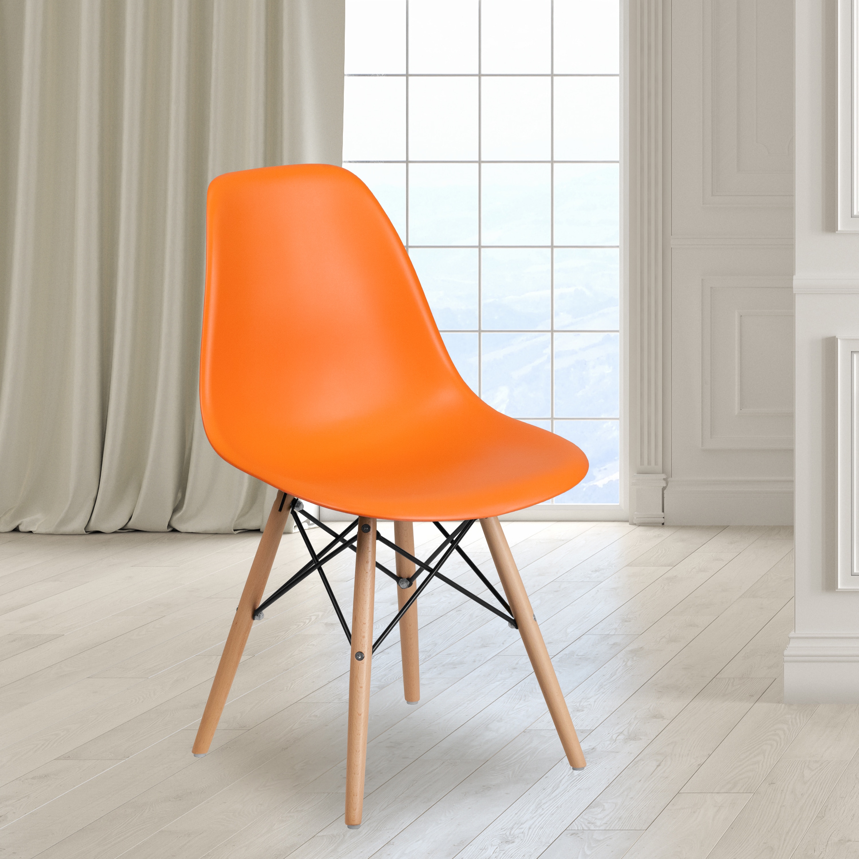 Mid-Century Modern Orange Plastic Side Chair with Wooden Legs