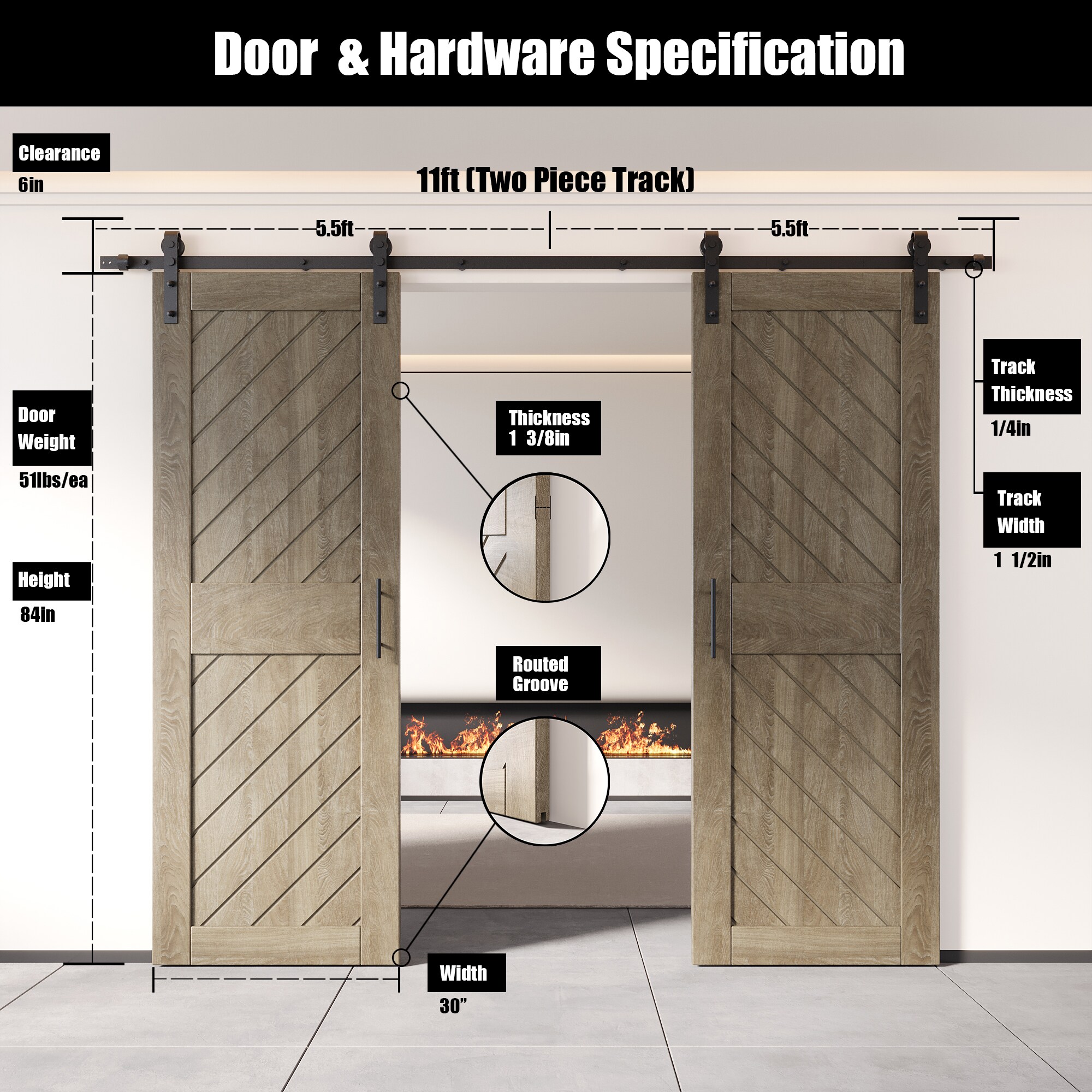 HOMACER YT2H132C-XT1-3084-GR Barn-Doors - View #2