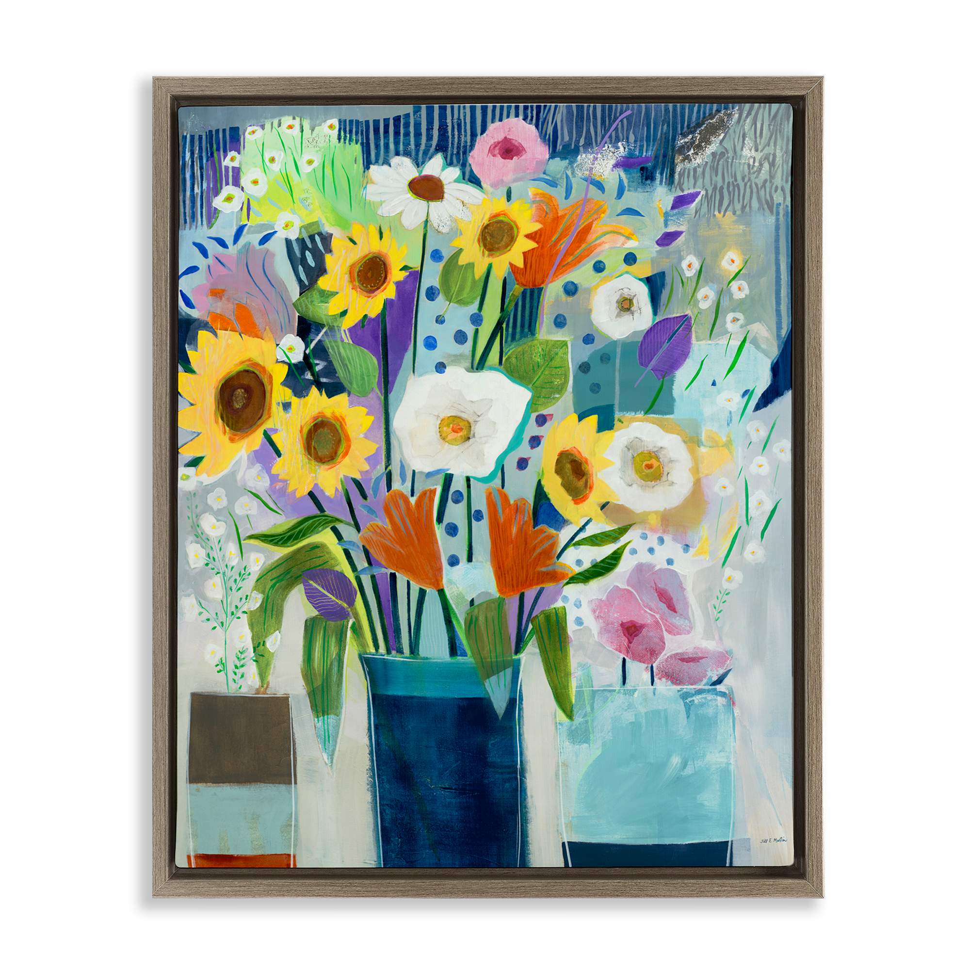 Stupell Industries Bright Sunflowers Blooms Brown Floating Frame Canvas Art 25 x 31 | 199235430239