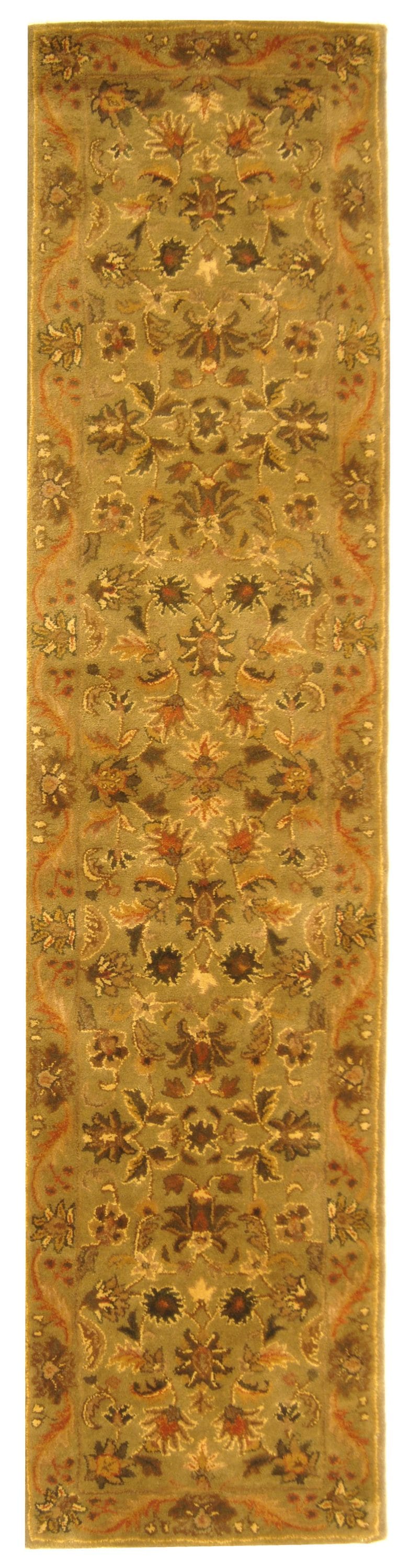 Safavieh AT52A-216 Antiquity Rudbar 2 x 16 (ft) Tufted Wool Olive/Gold Rectangular Indoor Floral/Botanical Vintage Runner rug