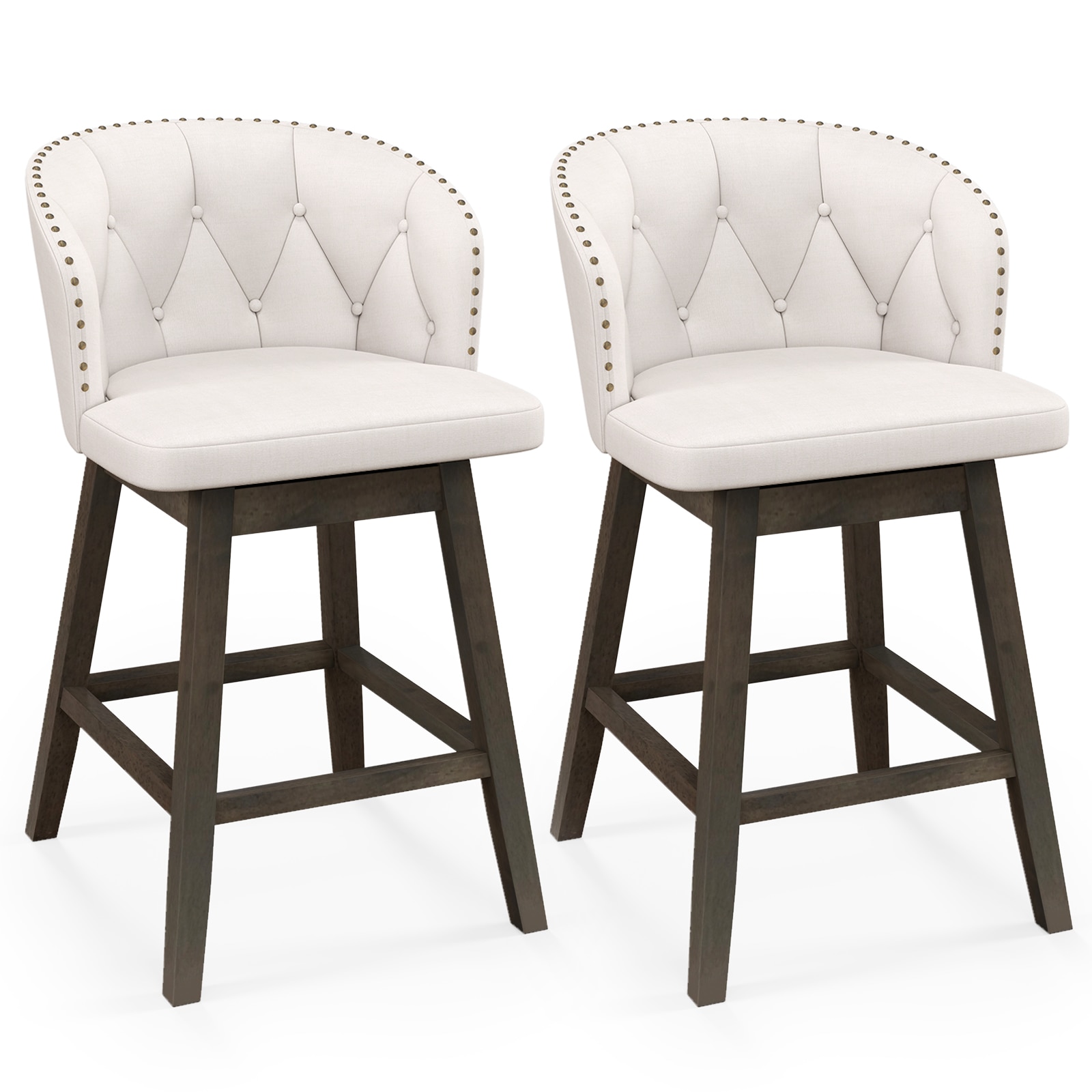  ID12072BE Bar Stools Beige+Gray 25.5-in H Counter height Contoured seat Upholstered Swivel Wood Bar Stool and Back