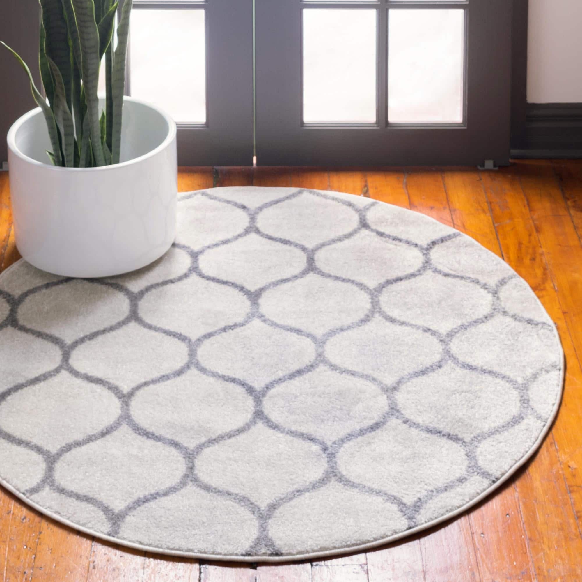 Unique Loom 3146438 Trellis Frieze 8 x 8 (ft) Loomed Polypropylene Ivory Round Indoor Trellis Area rug