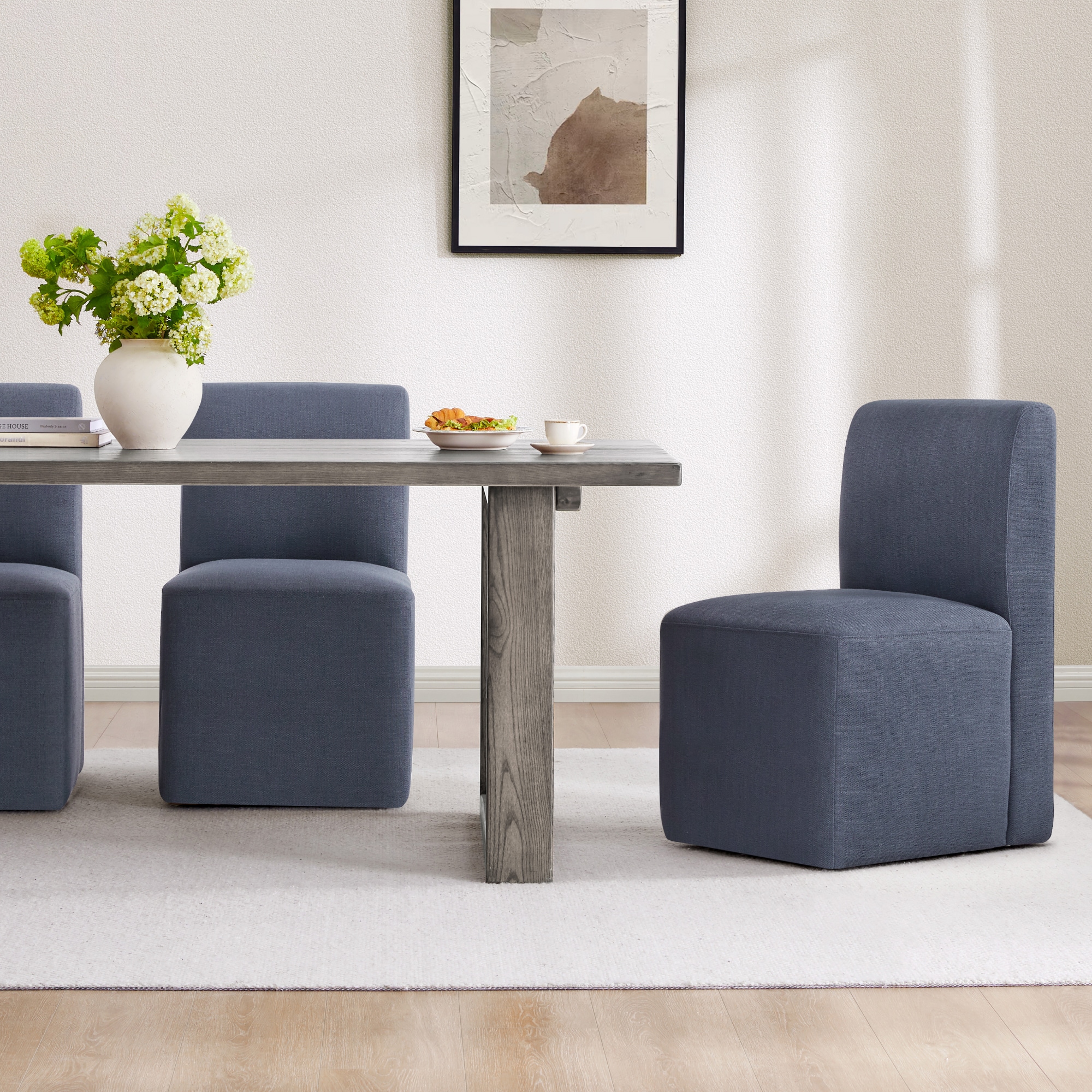 Circle 55 LWSY2179-C0200364 Idina Insignia Blue Fabric Side Chair with Casters (Set of 2)
