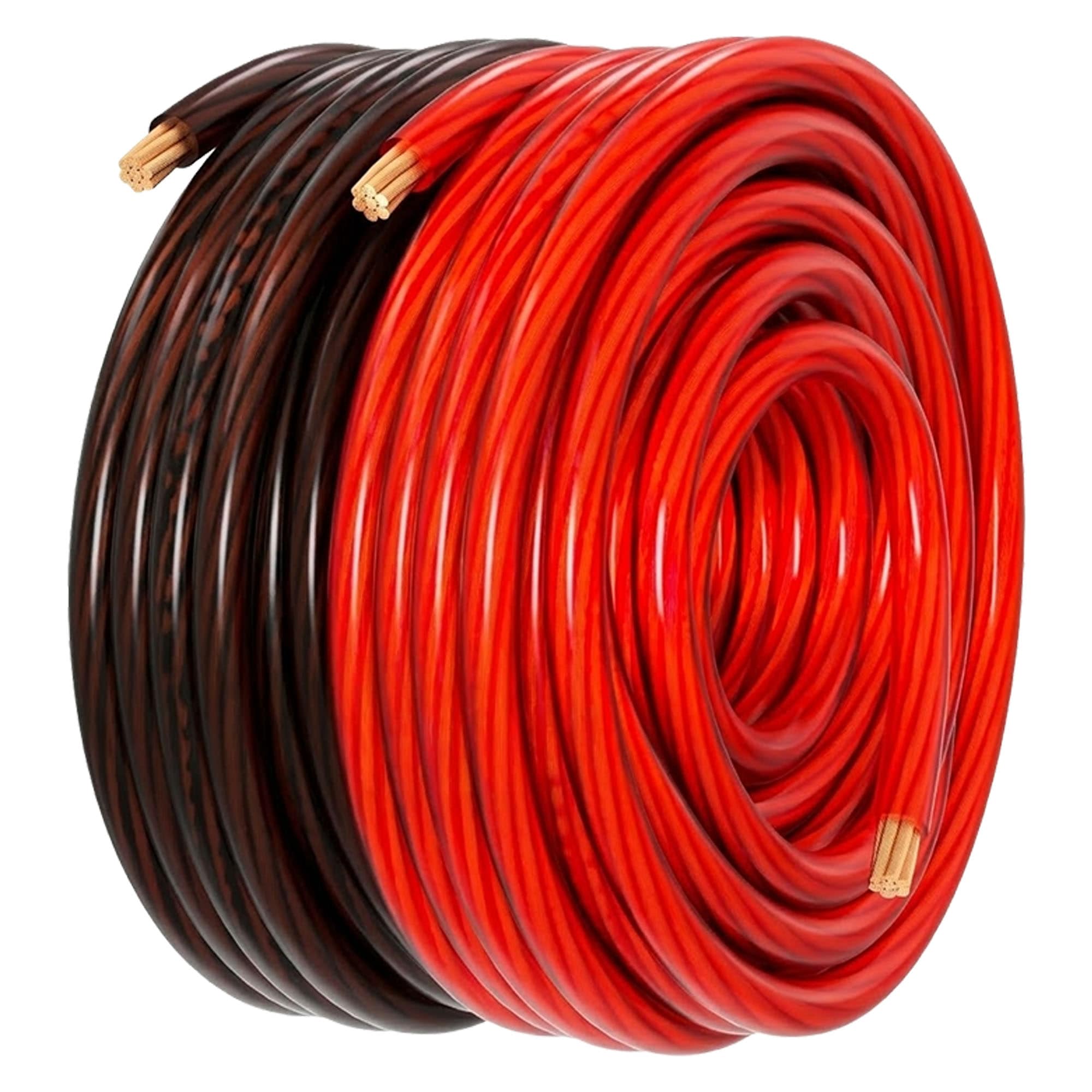 Etokfoks  25ft 8 Gauge 2 Conductor 300 Volt Black Red CCA Power Ground Automotive Wire Cord Translucent PVC Jacket