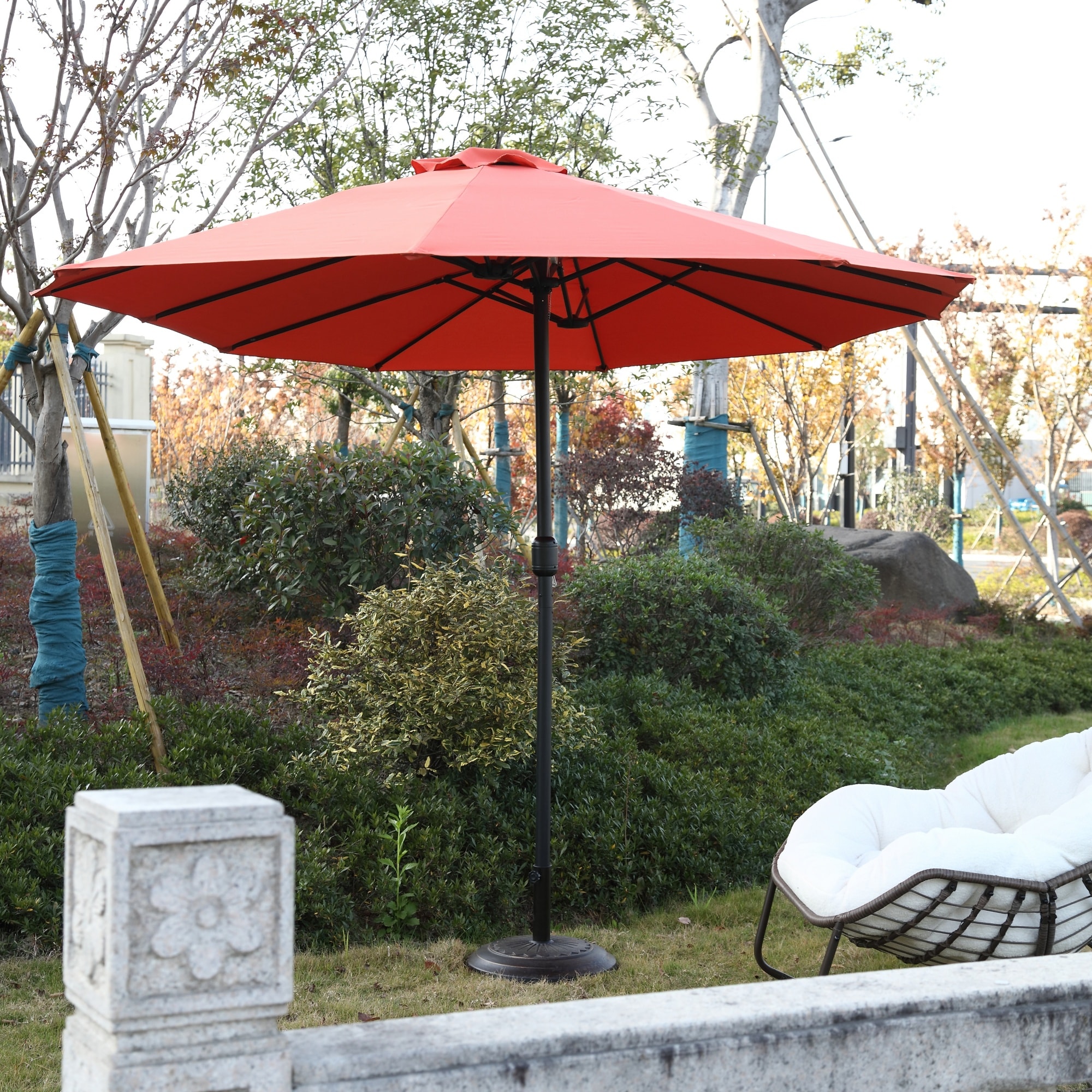 Wooakway - 14.8 Ft Double Sided Outdoor Umbrella Rectangular Large with Crank Orange No Base