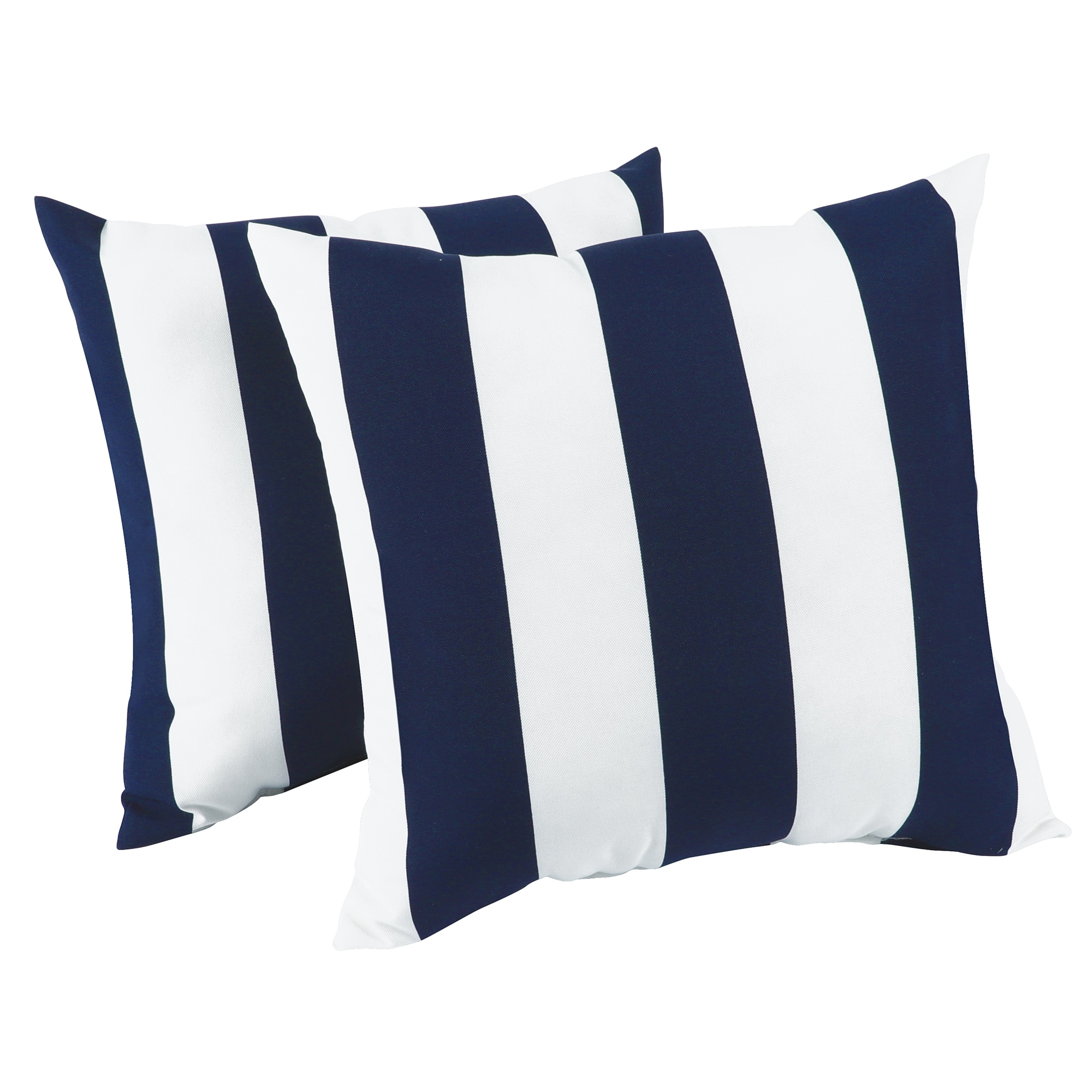 Mondawe - 2 -Pack Blue and White Strpie Square Waterproof Outdoor Throw Pillow