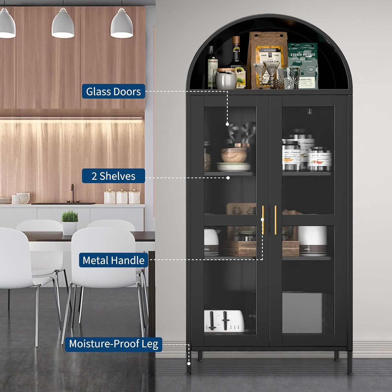 Der Rose Arch Cabinet with Glass Door and Adjustable Shelves for ...