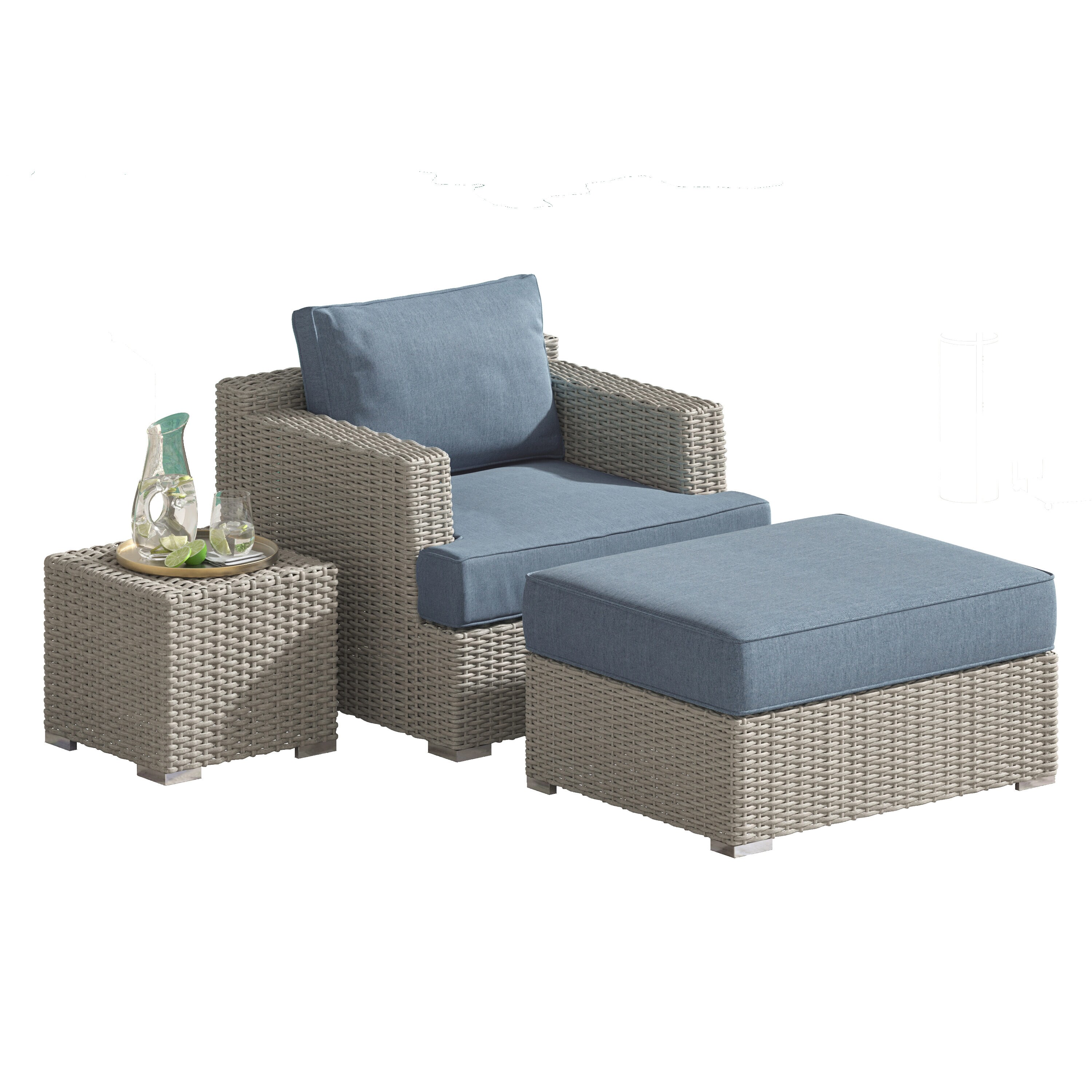 Octans SL2C00044 Lorena 3 -Piece Wicker Patio Conversation Set with Blue Sunbrella Cushions